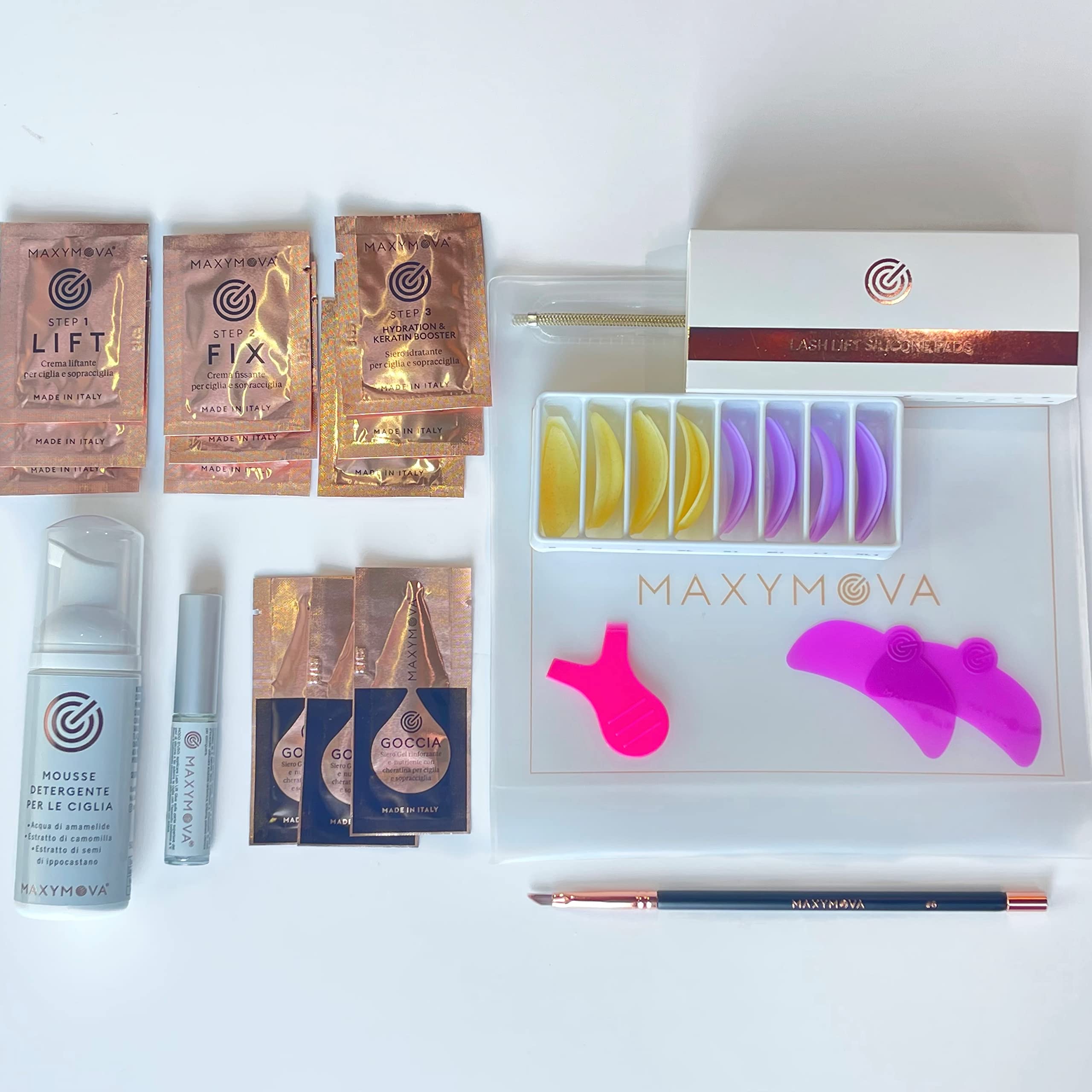 MAXYMOVA Mini Kit laminazione ciglia e sopracciglia professionale, fino a 15 trattamenti, accessori completi e beauty bag omaggio