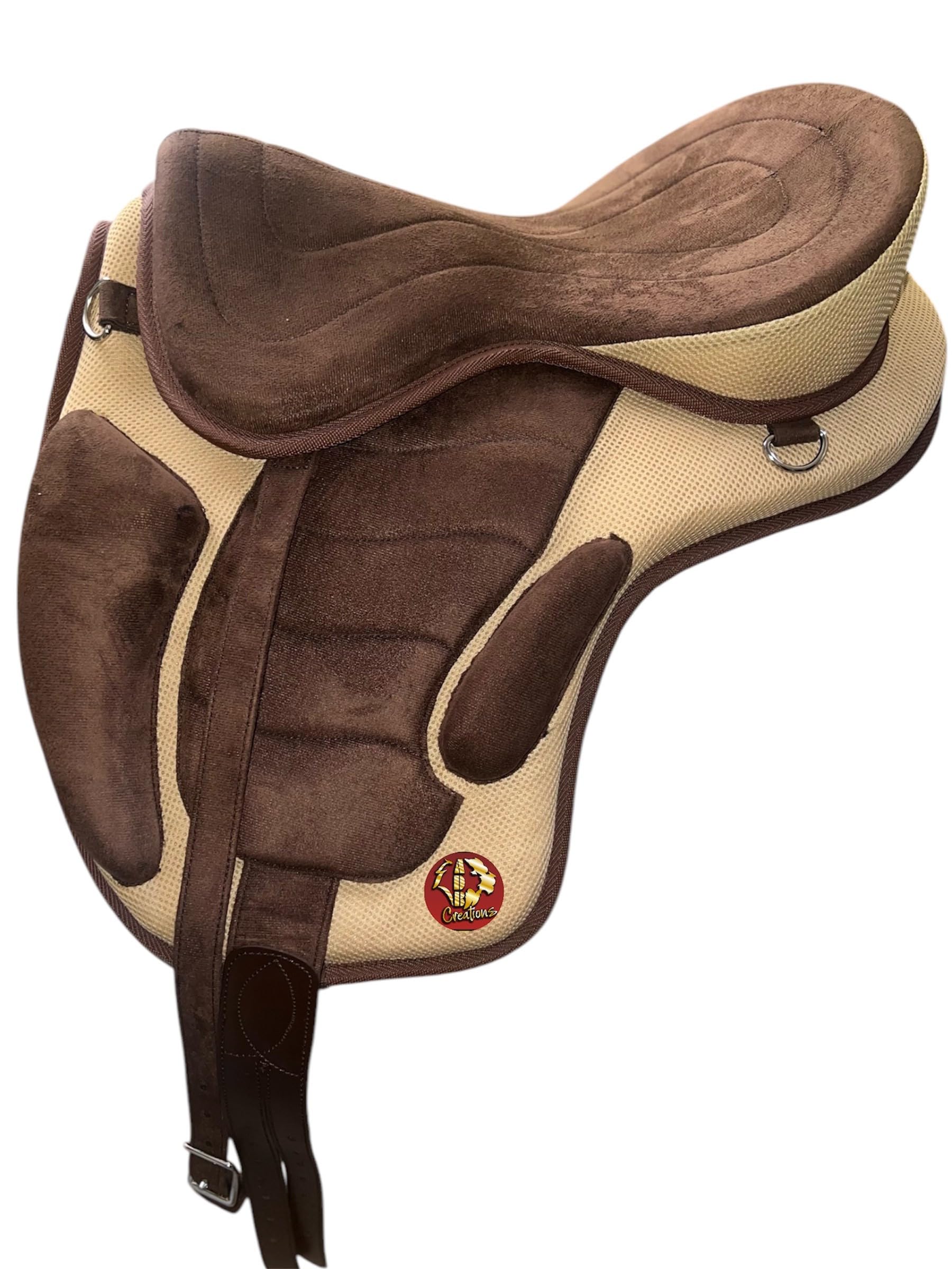 ADB CREATIONS All Purpose Pony and Adult Synthetic Treeless Freemax English Horse Saddles Size with Matching Girth & Aluminum Stirrups 10 to 18 Inch Seat (Beige, 10.5" Inch)