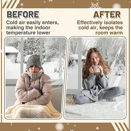 Miniatura 17 de Kit de aislamiento de ventana de 62 x 236 pulgadas para invierno, plástico grueso de 5 ventanas para invierno, película retráctil transparente