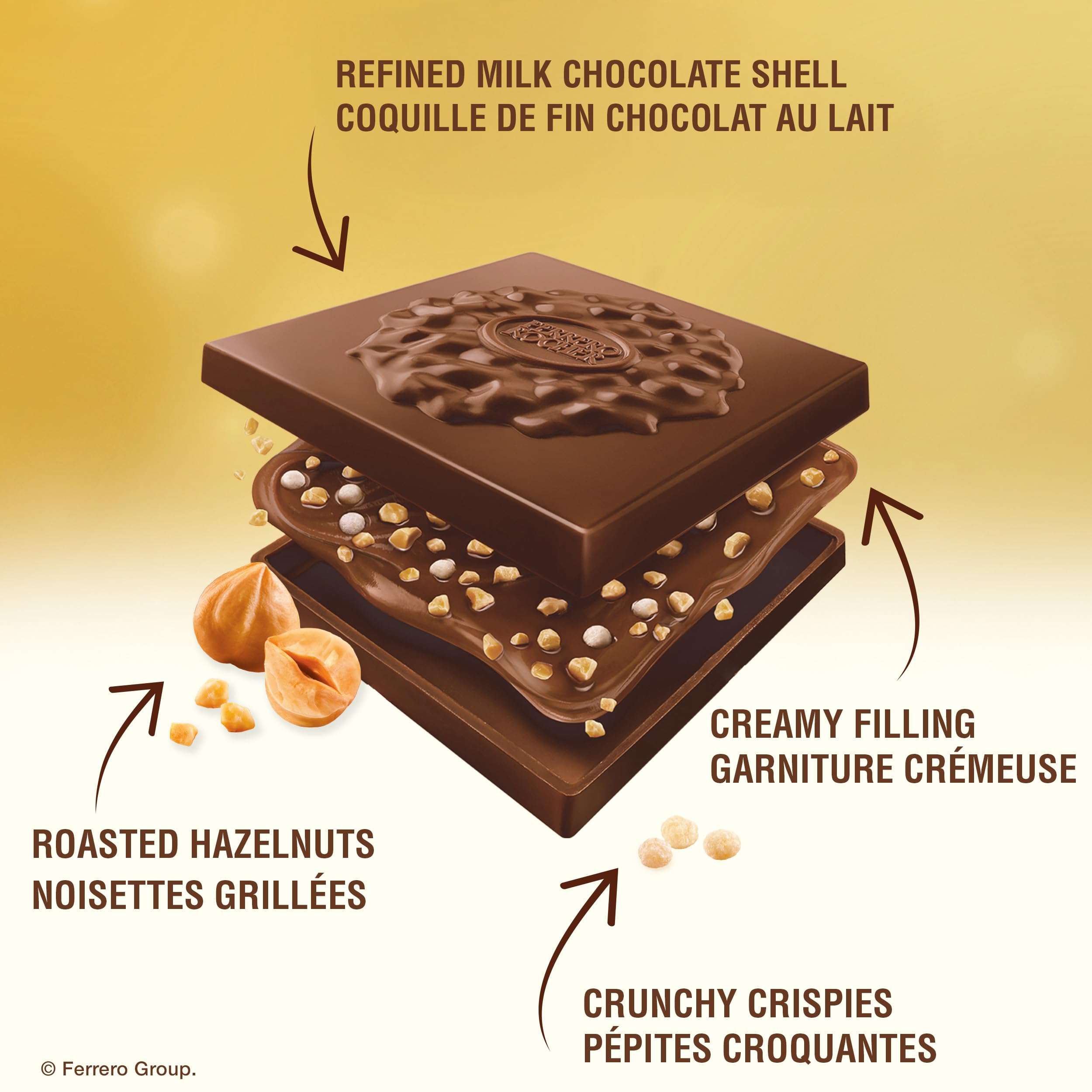 FERRERO ROCHER Premium Hazelnut, 10 Individually Wrapped Chocolates, Great for Sharing or Gifting, Milk chocolate squares (105g) - 5