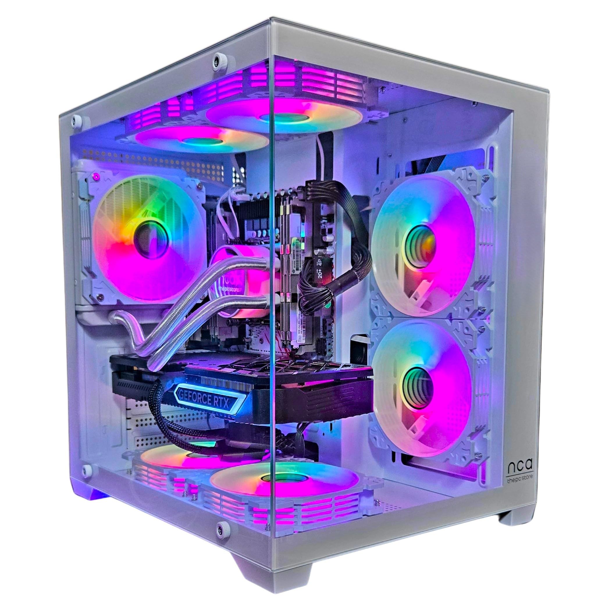 Gaming PC White | GeForce RTX 5060 | Intel 10 Core | RGB Lüfter mit Fernbedienung | Wasserkühlung | SSD | Windows 11 | WLAN (64GB RAM 1TB SSD)