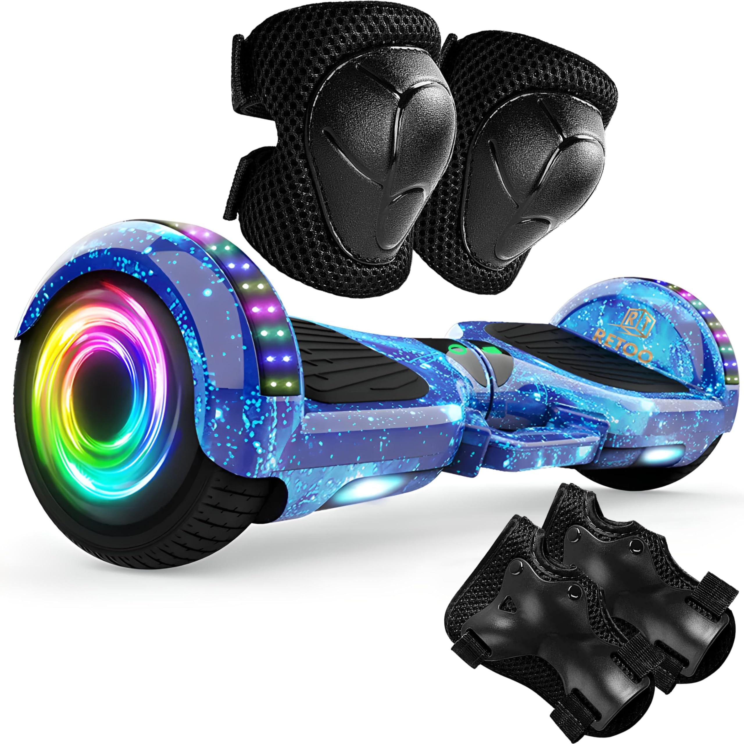 Retoo Hoverboard 10 Zoll mit Bluetooth & LED – Self Balance Elektro Scooter mit 2×250W Motor, Lautsprecher & Hoverkart kompatibel, inkl. Schutzset für Kinder & Erwachsene