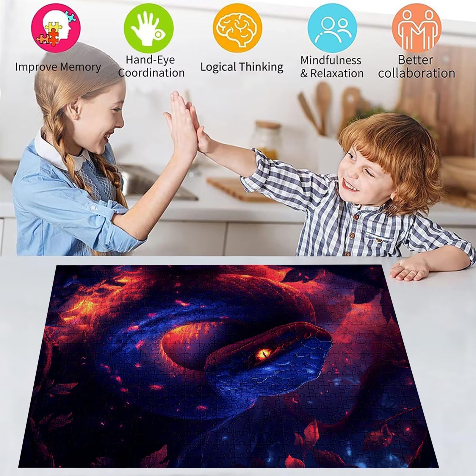 Puzzle 2000 elementów Zwierzę Dorosły Wąż 100 x 70 cm Rzemiosło Klasyczne 3D Drewniana układanka do rodzinnych gier aktywności, układanka do samodzielnego wykonania nawet do dekoracji ścian domu