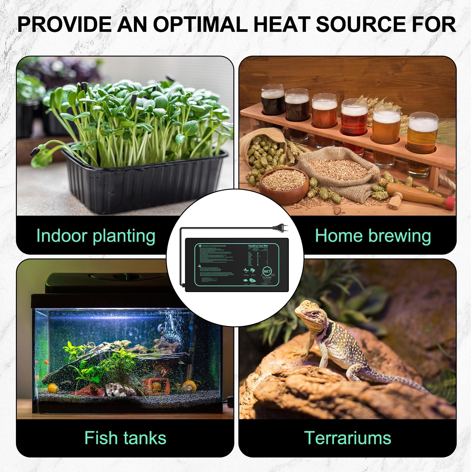 Leikurvo 2 Pezzi Tappetino Riscaldante per Piante, Tappetino Termico per Germinazione di Semi e Animali Domestici, Tappetino Riscaldante da 21W con Termostato, Reptil Dragon Temperatura Riscaldamento