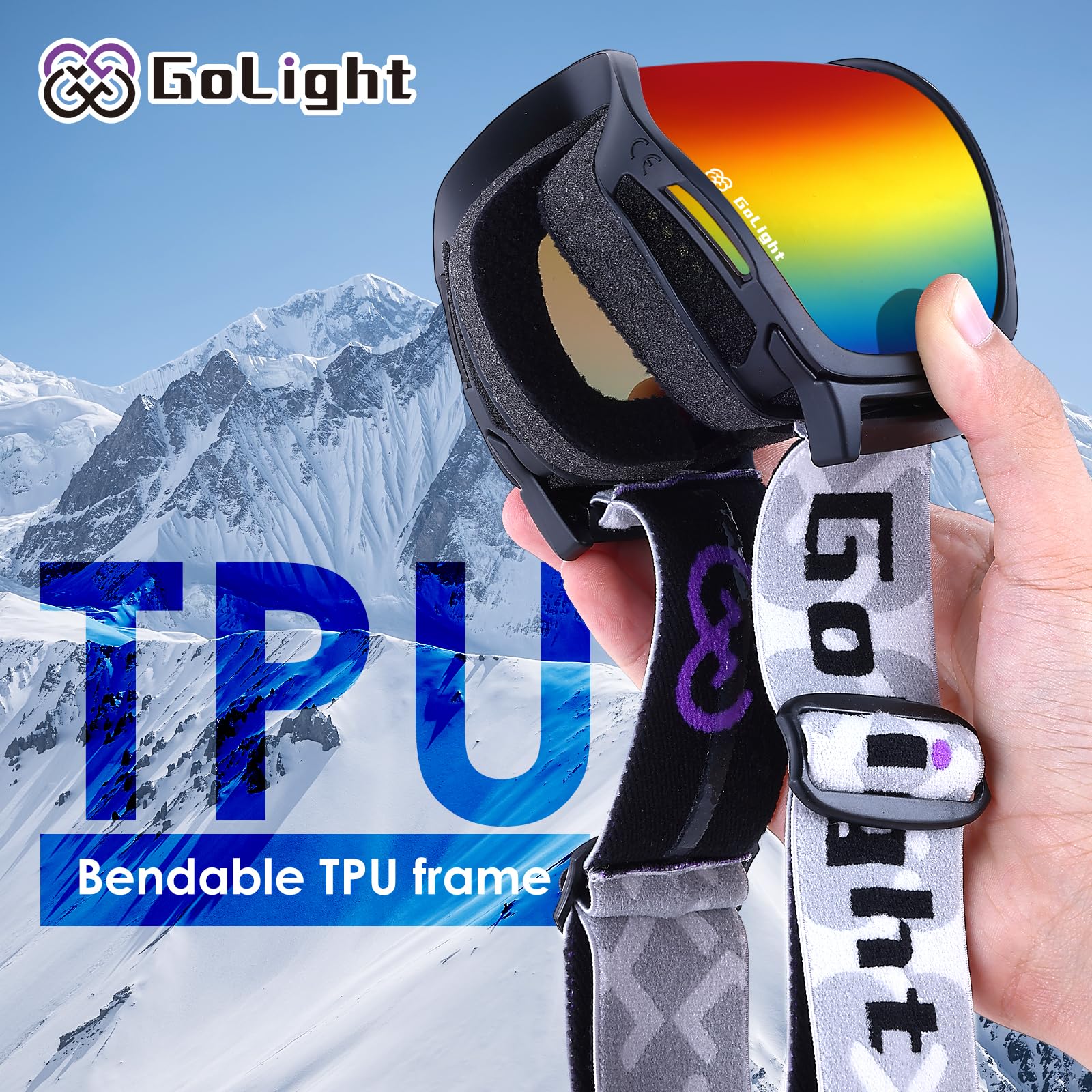 GoLight OTG Occhiali da sci YG-48 per snowboard, lenti sferiche, 100% protezione UV, anti-appannamento, occhiali da neve invernali OTG per uomini donne, motoslitta, sci, pattinaggio, marrone+revo