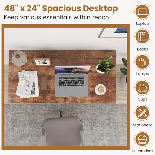 Miniatura 9 de Tangkula Escritorio para computadora de oficina en casa con 2 estantes de almacenamiento, escritorio de estudio industrial, estación de trabajo,