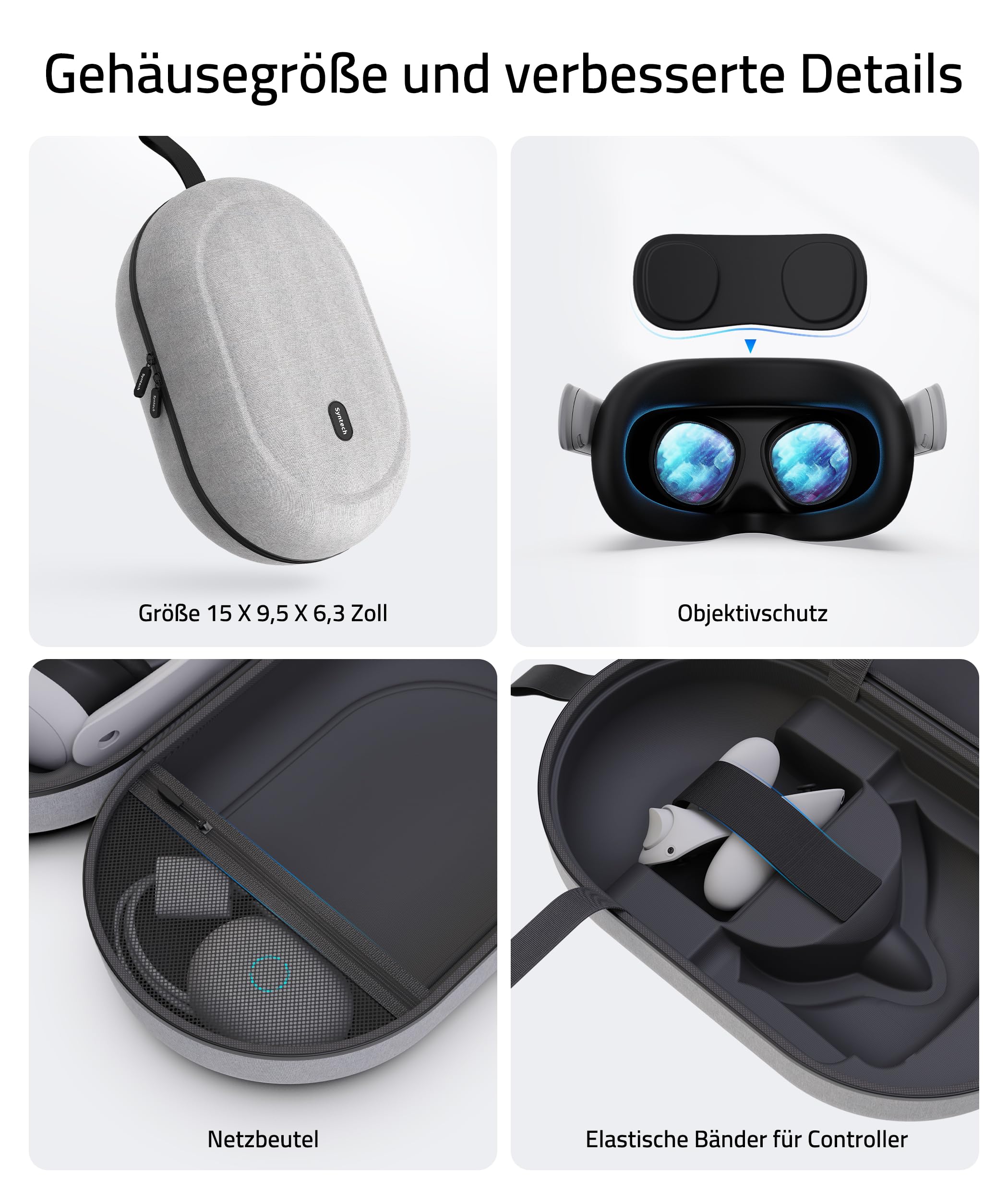 Syntech Groß Tragetasche Kompatibel mit Meta Quest 3S/Oculus Quest 3/2/Pro/Pico 4 VR Headset Zubehör Hohe Kapazität Grau