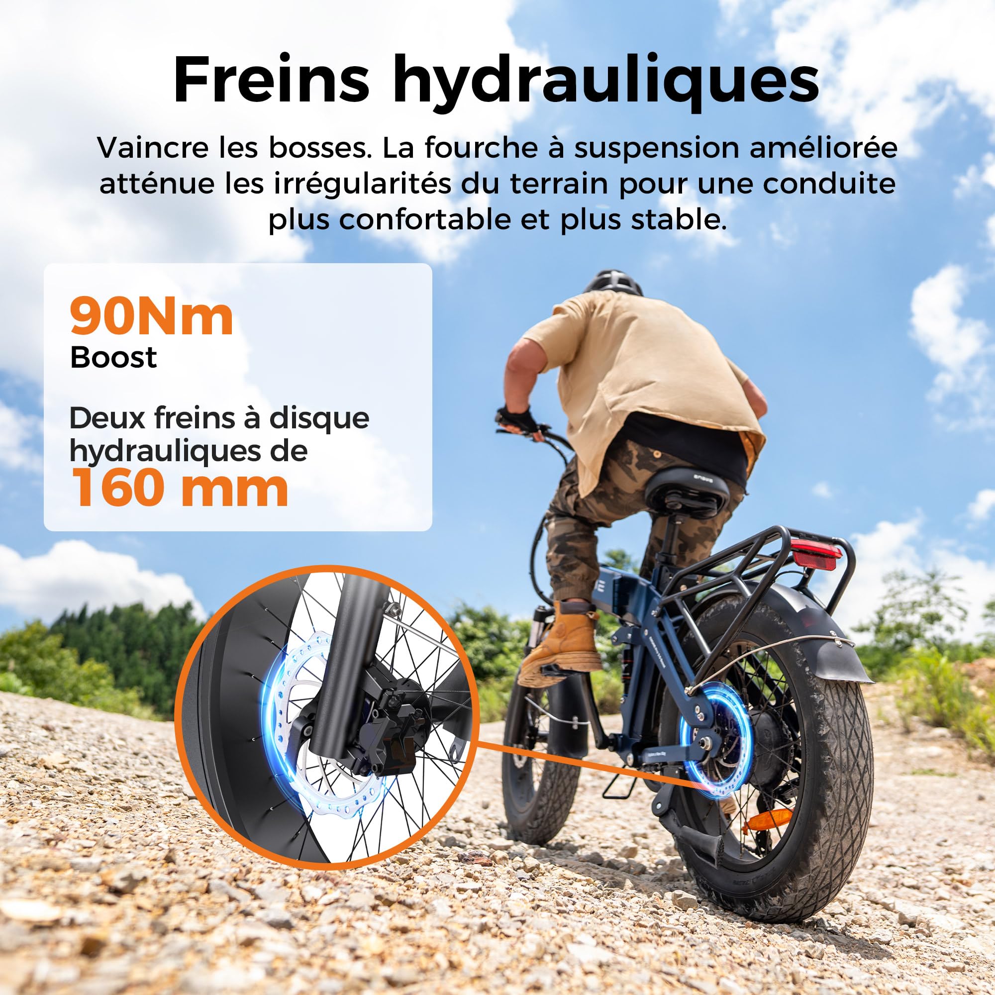 ENGWE Vélo Pliable Batterie 48V 15Ah 130km Capteur de Couche Freins Hydrauliques Engine Pro 3.0 Boost