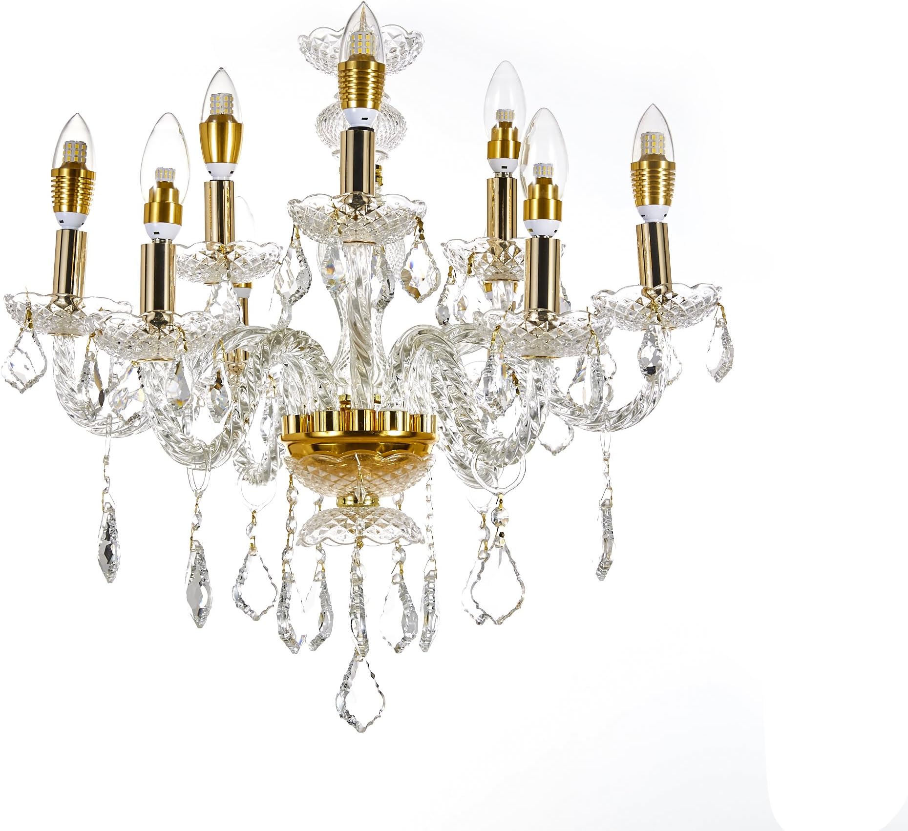 Top Lighting 9-Light Gold Finish Crystal Chandelier Pendant Ceiling Light Clear European Crystal, 22" Wide