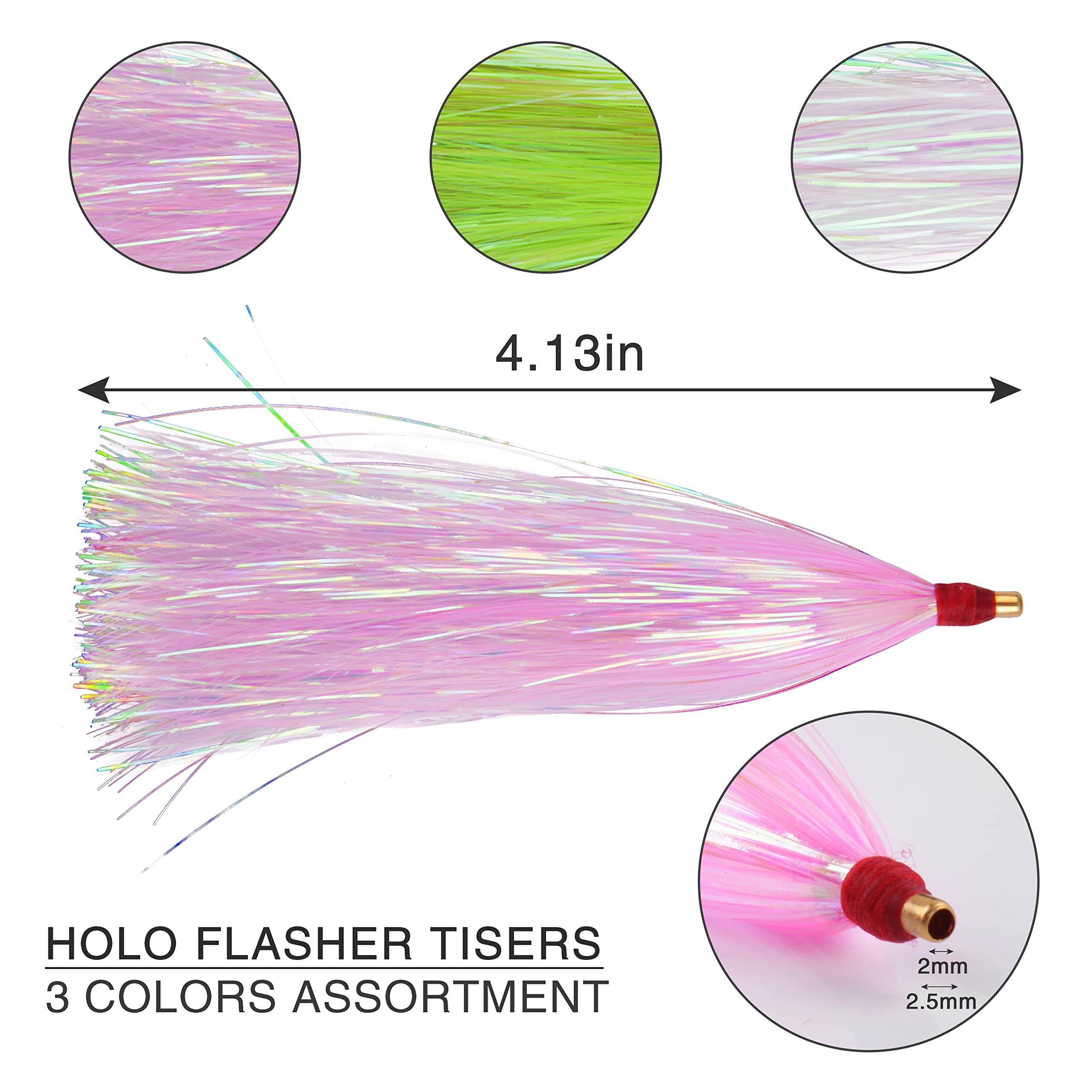 Teaser da pesca, 12/18 pezzi Bucktail Teaser Mylar Teaser Tail Fishing Teaser per Fluke Flounder Rigs per Pesca in acqua salata Esca da pesca Pesca Teaser Spine 3 Colori