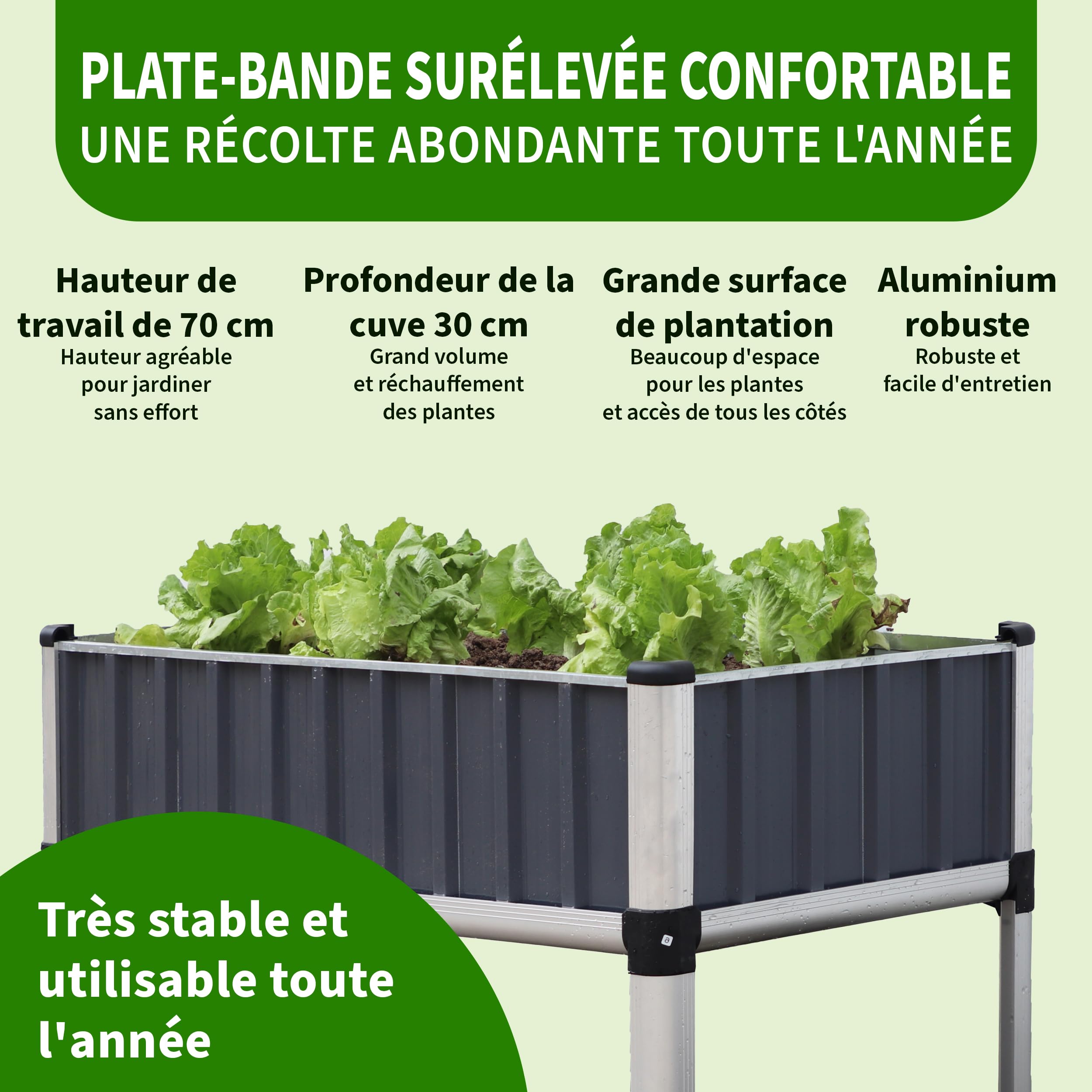 TTL GARDEN « Superior » Jardinière surélevée en aluminium avec serre - 128 x 114 x 60 cm - Grande plate-bande surélevée en aluminium de qualité supérieure avec couvercle de serre - Portes et toit en