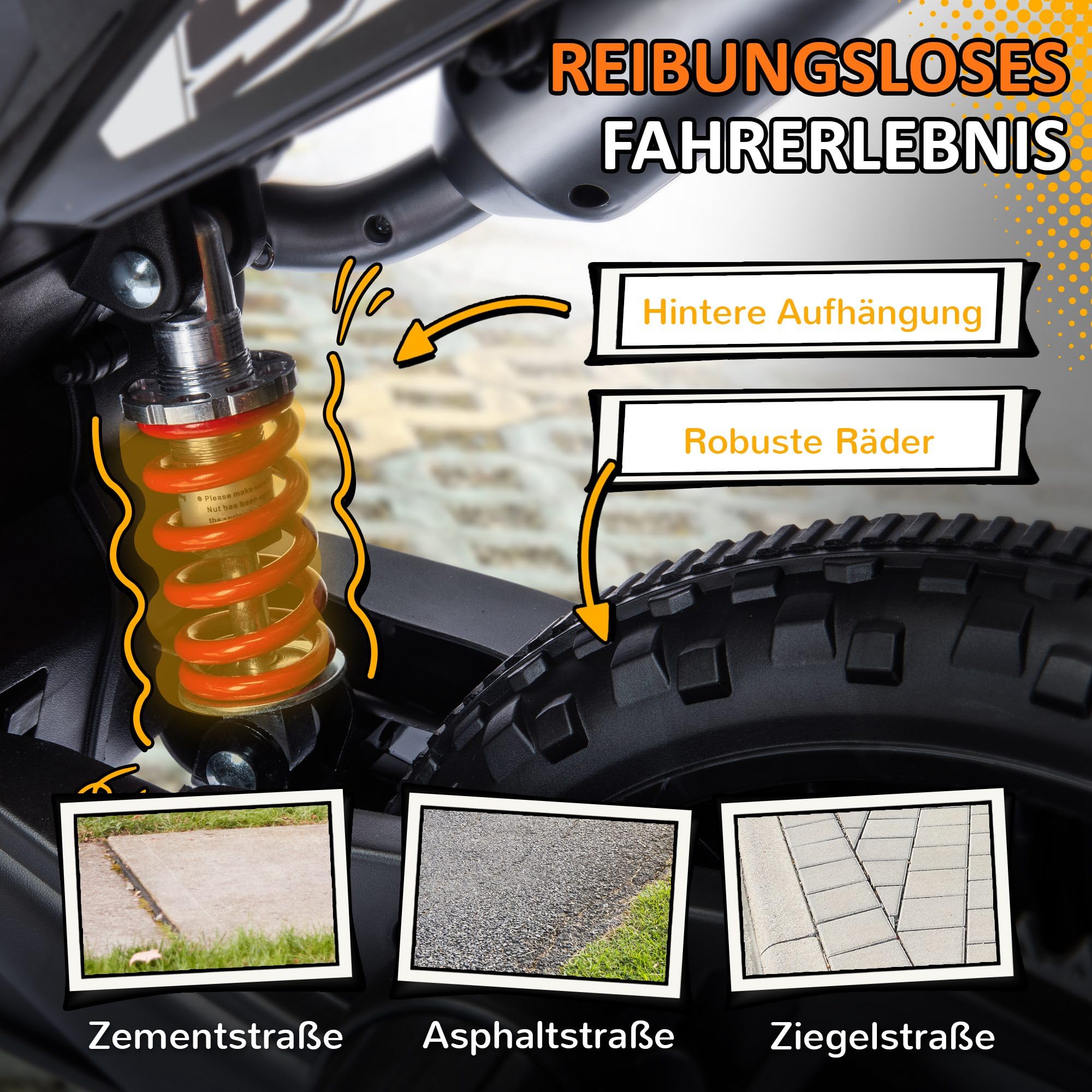 AIYAPLAY Elektro Kindermotorrad Aprilia Elektromotorrad mit USB, Stützrädern, Musik, Scheinwerfer, Kinder 6 km/h Elektro Motorrad mit 2 Stützrädern für Kinder von 3-8 Jahren Gelb