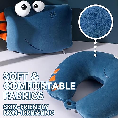 Miniatura 3 de qianliyer Almohadas de cuello para niños para viajes, almohada de viaje de felpa transformable 2 en 1 para viajes en avión y automóvil, adorable