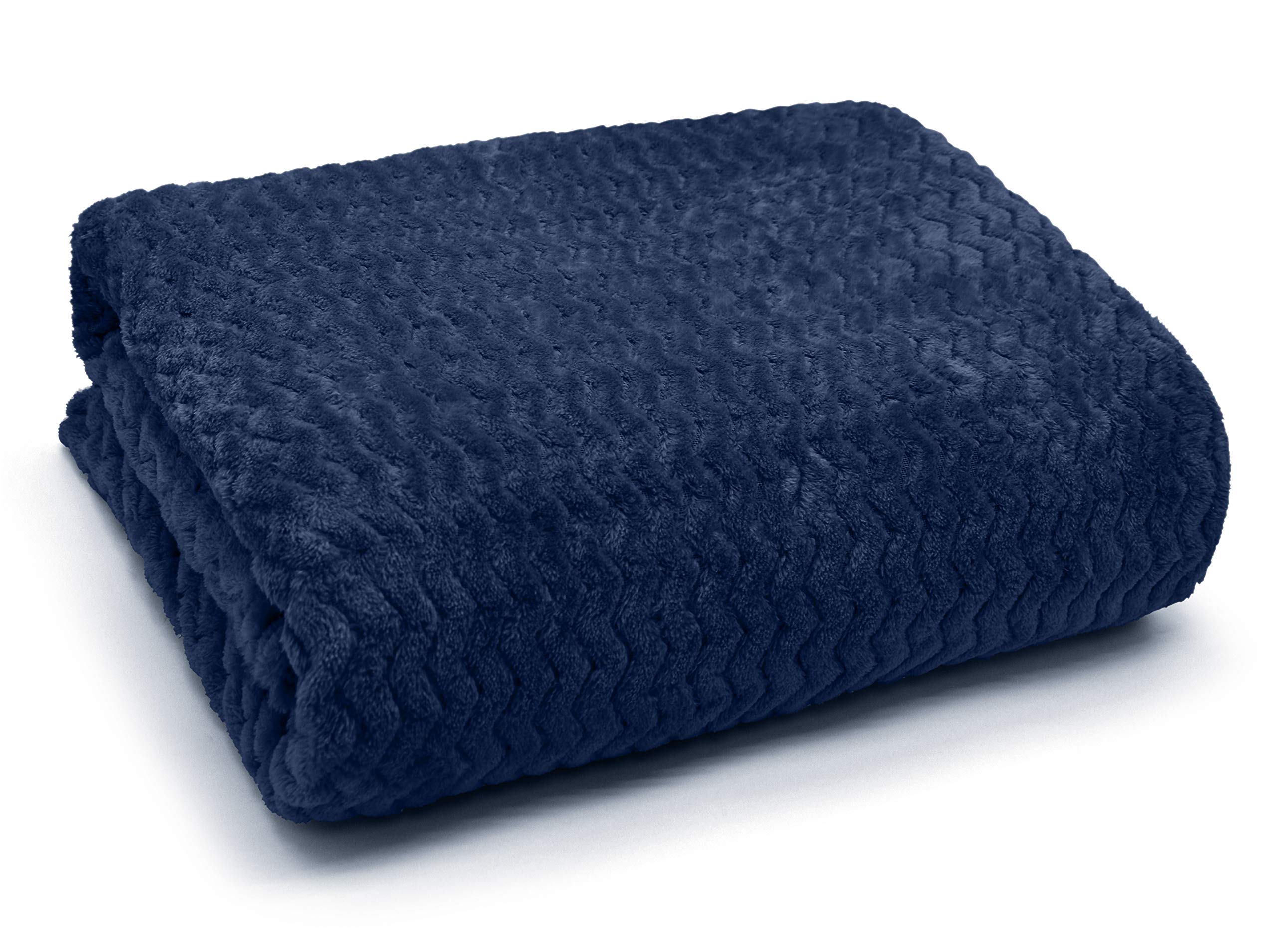 Wave Luxury Flannel Fleece Throw Blanket Sofa Couch Wavy Teddy Soft Bed Throw Blanket 3D Chevron Pattern all seasons blanket (Navy, 150cm x 200cm)
