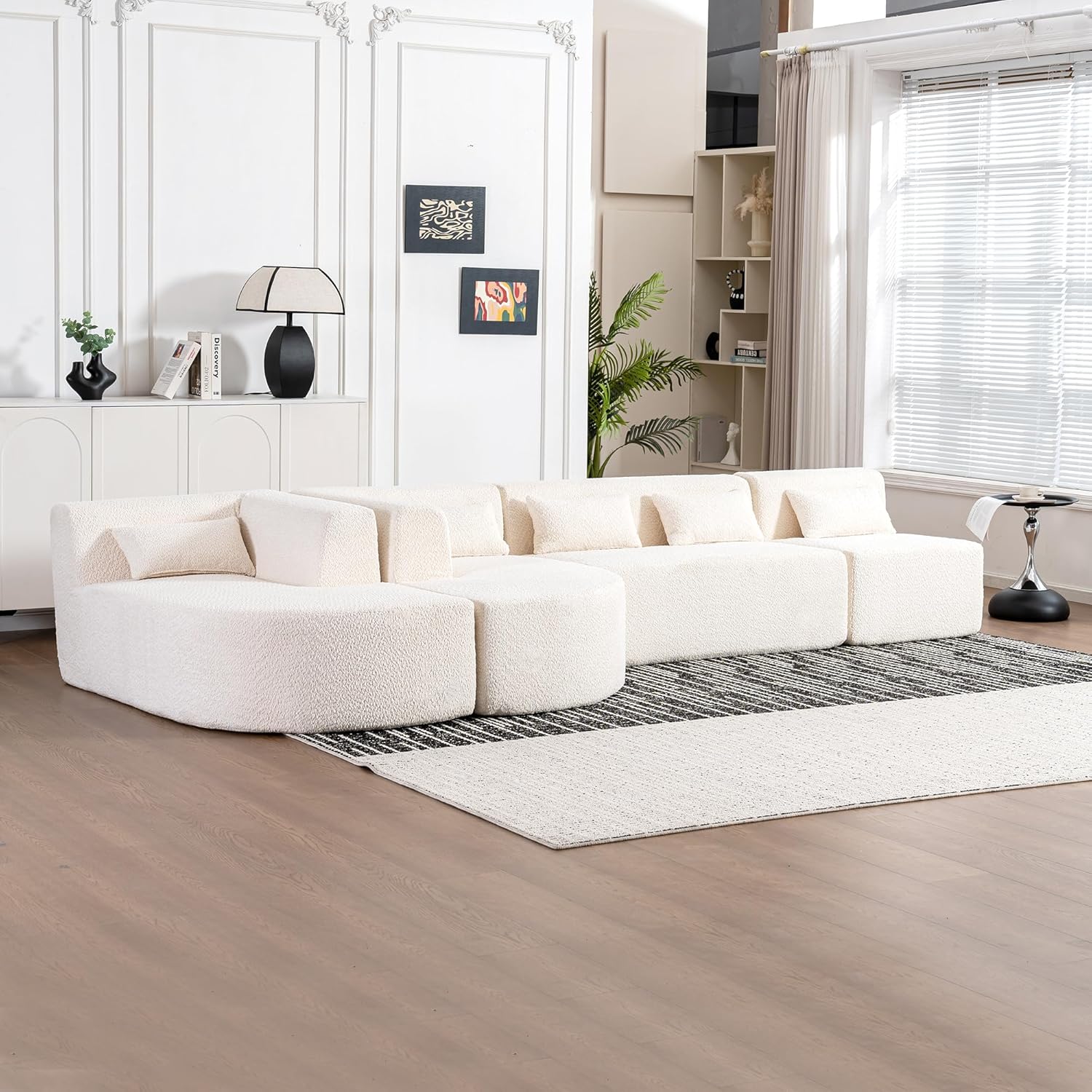 144-Inch Oversized U-Shaped Boneless Sectional Sofa 4 PCS Deep Seat Modular Boucle Upholstered Cloud Sofa Foam Couch W/2 Chaise Lounge, Armless Loveseat,Single Seater