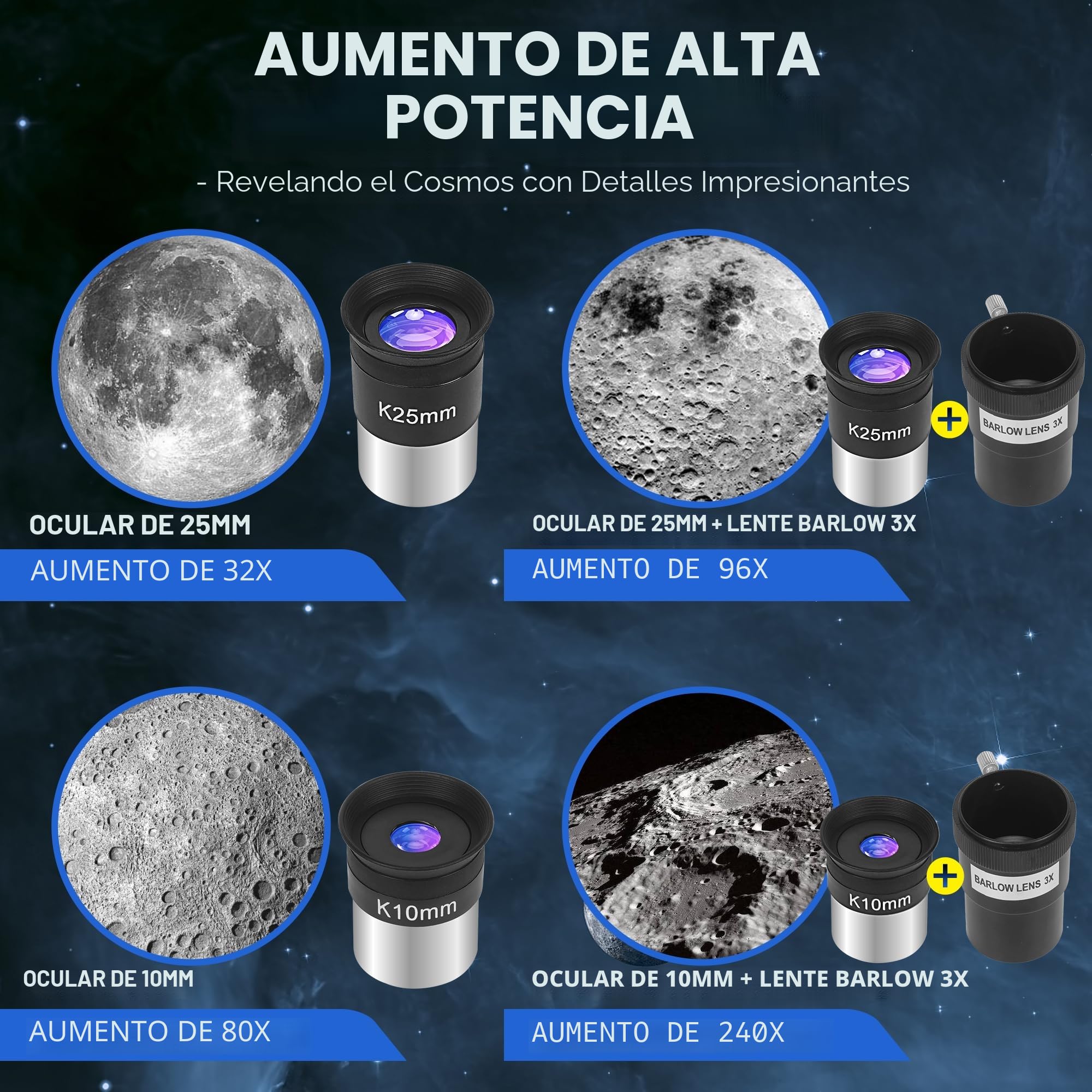 MEEZAA Telescopio, Telescopio Astronómico Adultos Profesionales Ultra Potente 32X-240X, 90/800mm Telescopios Refractor para Niños y Principiantes con Trípode y Adaptador de Teléfono Observer la Luna