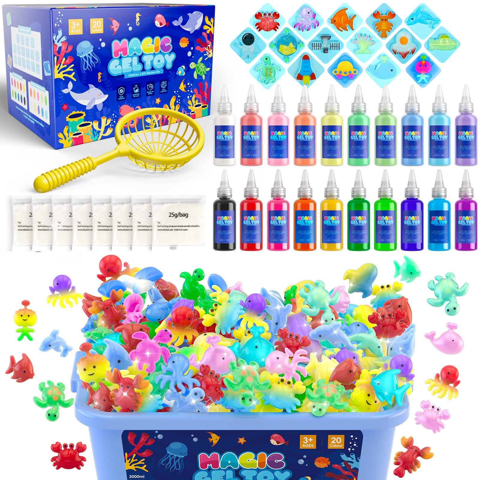 Hot Bee 20 Couleurs Kit de Jouet Elfe Magique - Kit de Gel d'Eau Aqua Fairy avec 8 Moules Double Face, 10 Gels Pailletés, DIY Aqua Fairy, pour Enfants Filles Ages 5 6 7 8