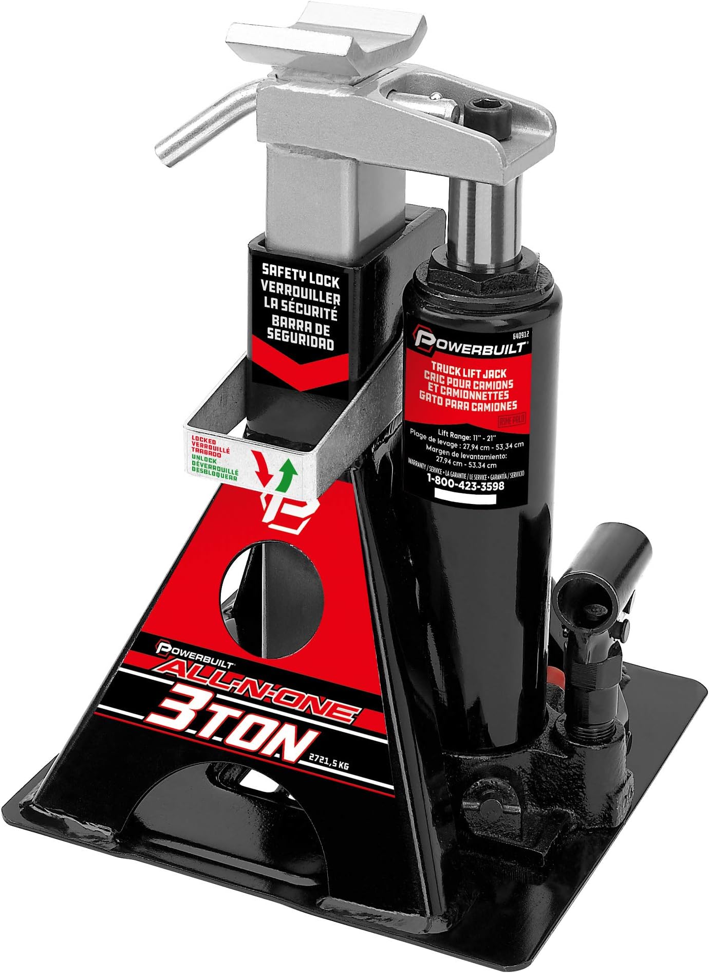 Powerbuilt 3 Ton, Bottle Jack and Stands in One, 6000 Pound All-in-One Car Lift, Heavy Duty Vehicle Unijack, 640912