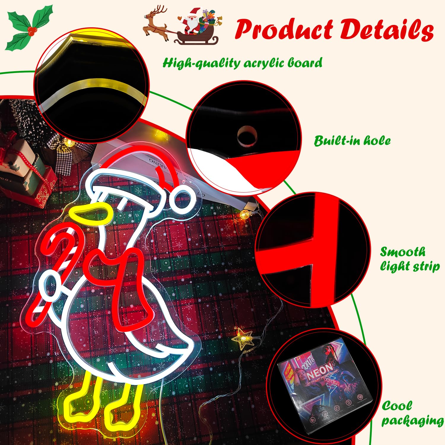 Letrero de neón de ganso de Navidad, letrero de luz de neón para dormitorio, habitación de niños, porche, alimentado por USB, letrero LED de Feliz Navidad, decoración de pared de neón