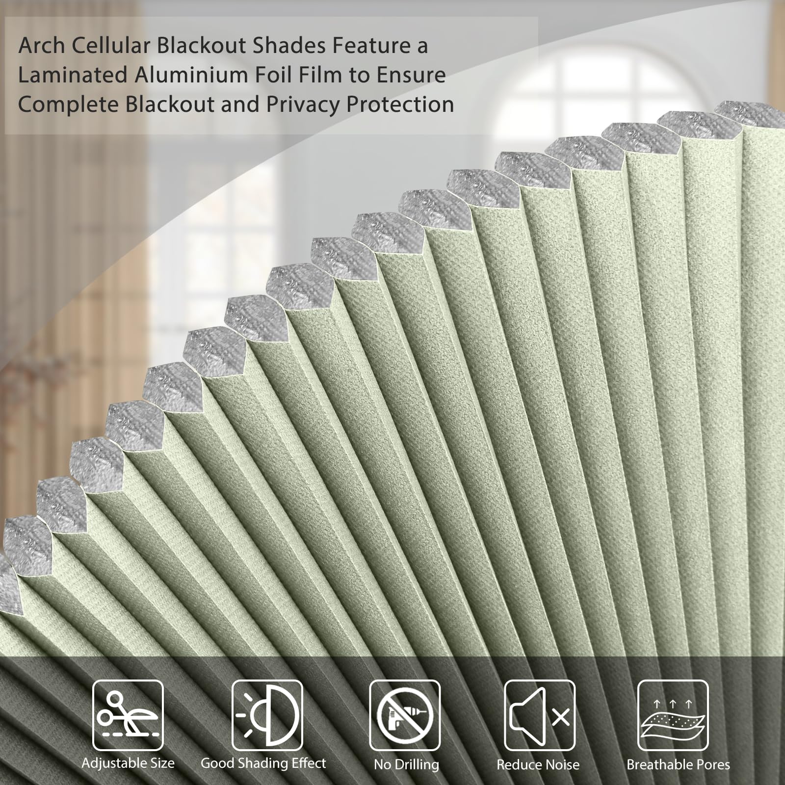 Arc fenêtre occultant – Stores cellulaires en demi-cercle pour fenêtre sans perçage – Stores en nid d'abeille sans fil pour fenêtre d'intérieur, stores bloquant la lumière faciles à installer (1