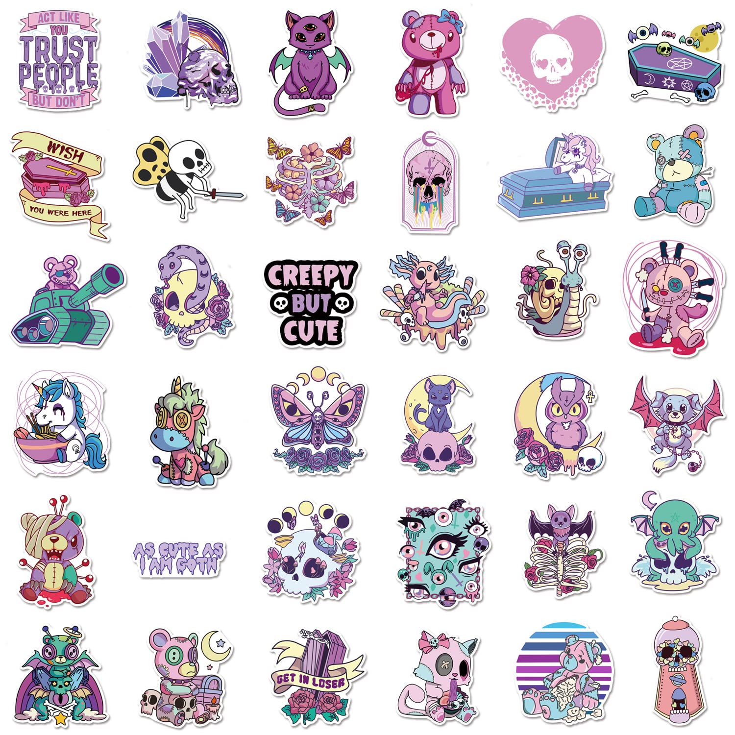 ROTY Kawaii, pastelowe naklejki gotyckie, urocze straszne naklejki, miękkie, fioletowe, gotyckie, wodoodporne, winylowe prezenty na laptopa, butelkę wody, telefon, bagaż, nastolatki, dorośli, dzieci