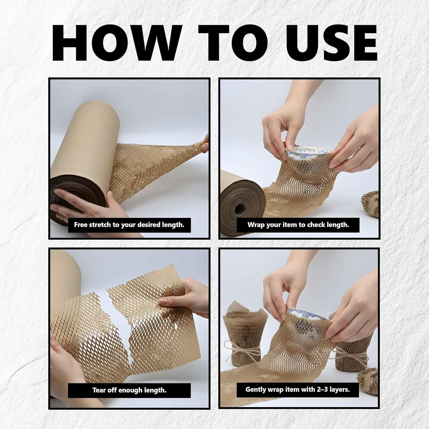 15”x700’ Honeycomb Paper, Honeycomb Packing Paper for Moving Packing Materials for Fragile Items, 2 rolls Each of 350ft With 50 Fragile Sticker Labels