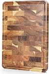 XINZUO Acacia Wood Cutting Board for Kitchen End Grain Cutting Board (13.8''L x 9.8''W x 1''T)-Wooden Chopping Board Meat Cutting Board with Non-Slip Feet, Side Handles and Juice Groove