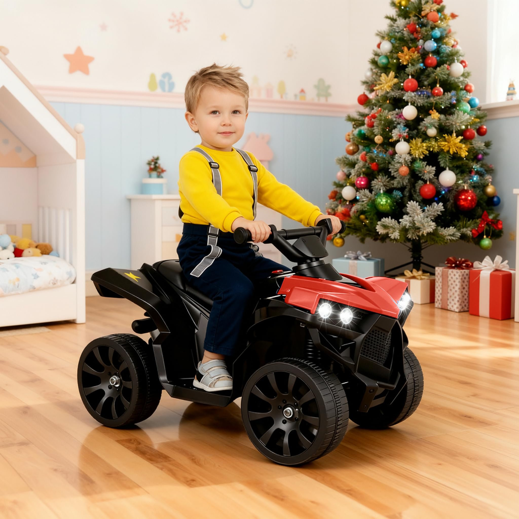 MAMIZO 6V Quad électrique Enfant, Voiture électrique Enfant 3 KM/H, 3-5 Ans | Quad Moto Électrique, avec MP3, Trompette & LED Phare, Fonction marche avant/arrière, 4 roues, Rouge