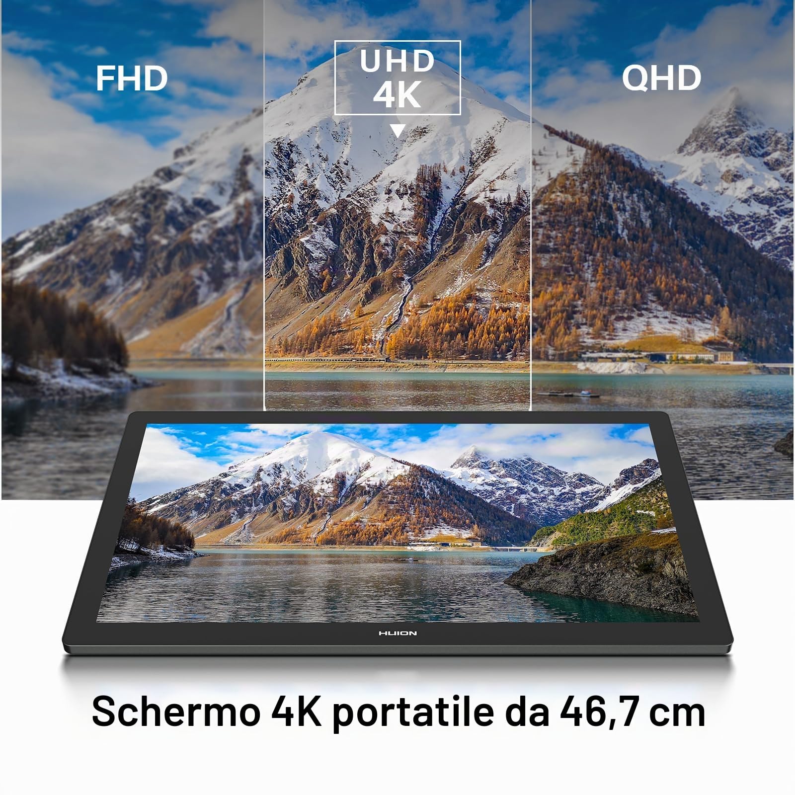HUION KAMVAS Pro 19 4K UHD Tavoletta da disegno con schermo, penna PenTech 4.0 senza batteria con tablet grafico antiriflesso di seconda generazione, schermo multi-touch 98% Adobe RGB per artisti
