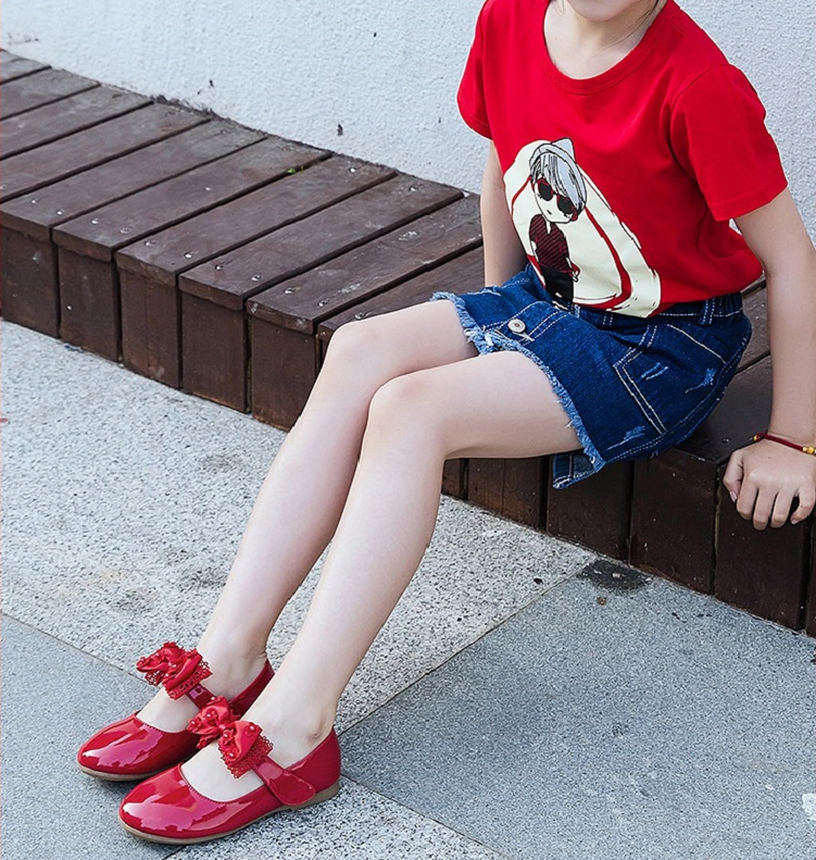 Zapatos Niña Elegante con Arco y Flor, Zapatos Planos de Piel, Adecuados para Vestir, Escolares y Fiesta