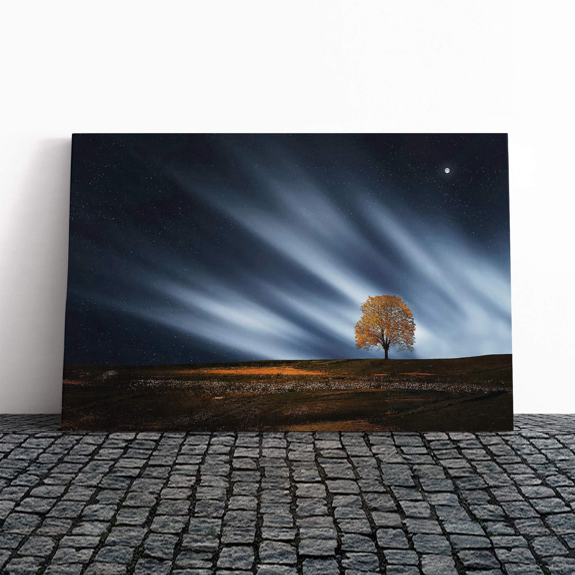 Landscape Dusk Lone Tree (1) Canvas Print | Gallery Wrapped 30mm Frame Wall Art | 24x16 inches | Ready to Hang | Modern Landscape Picture | Living Room Bedroom Lounge Office