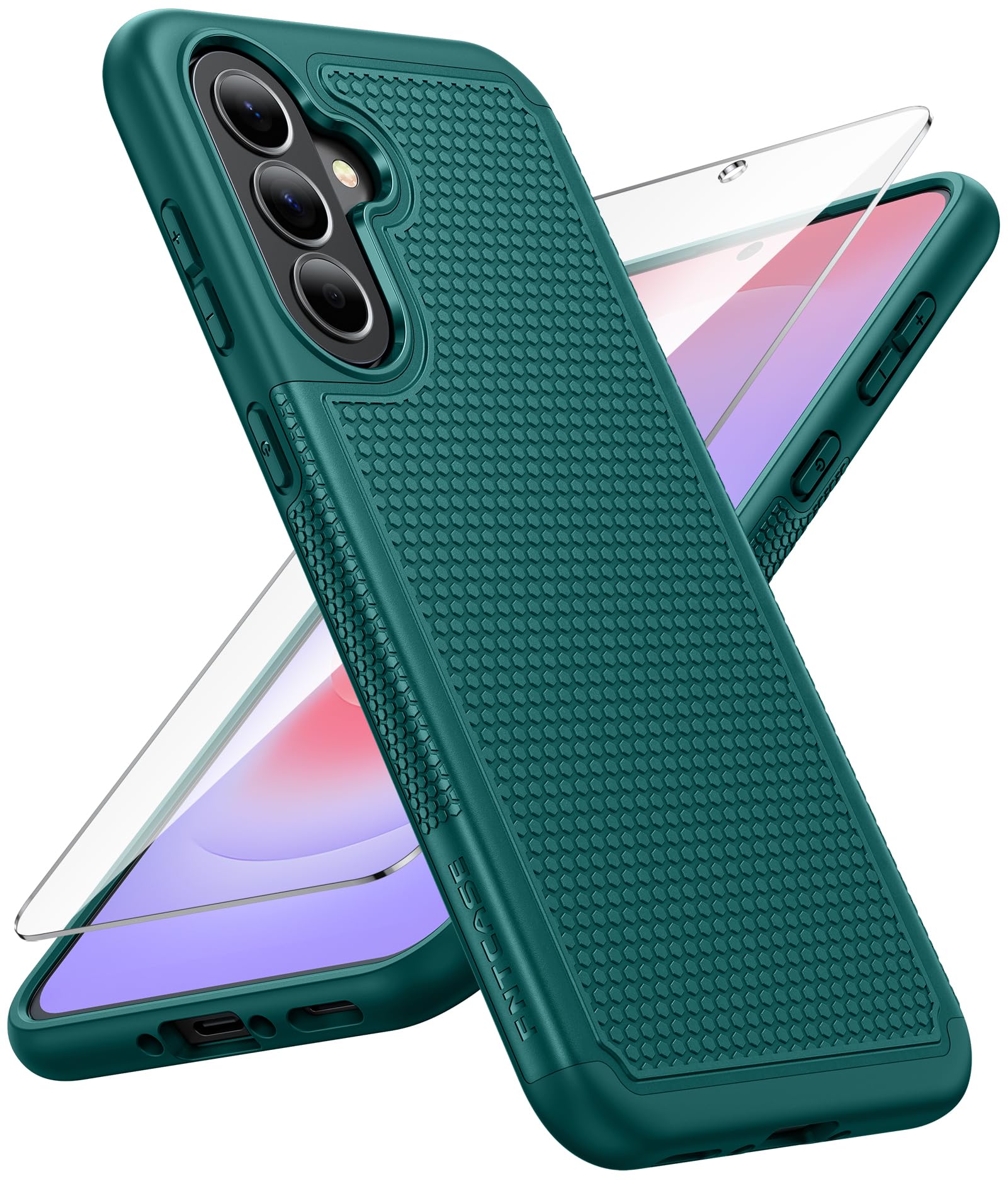 FNTCASE for Galaxy A37-5G Phone Case: Dual Layer Samsung A37 5G Cover Green | Non Slip Matte Textured Protective Cases With Screen Protector, Military Grade Shockproof Drop Protection, Daily Use, Green
