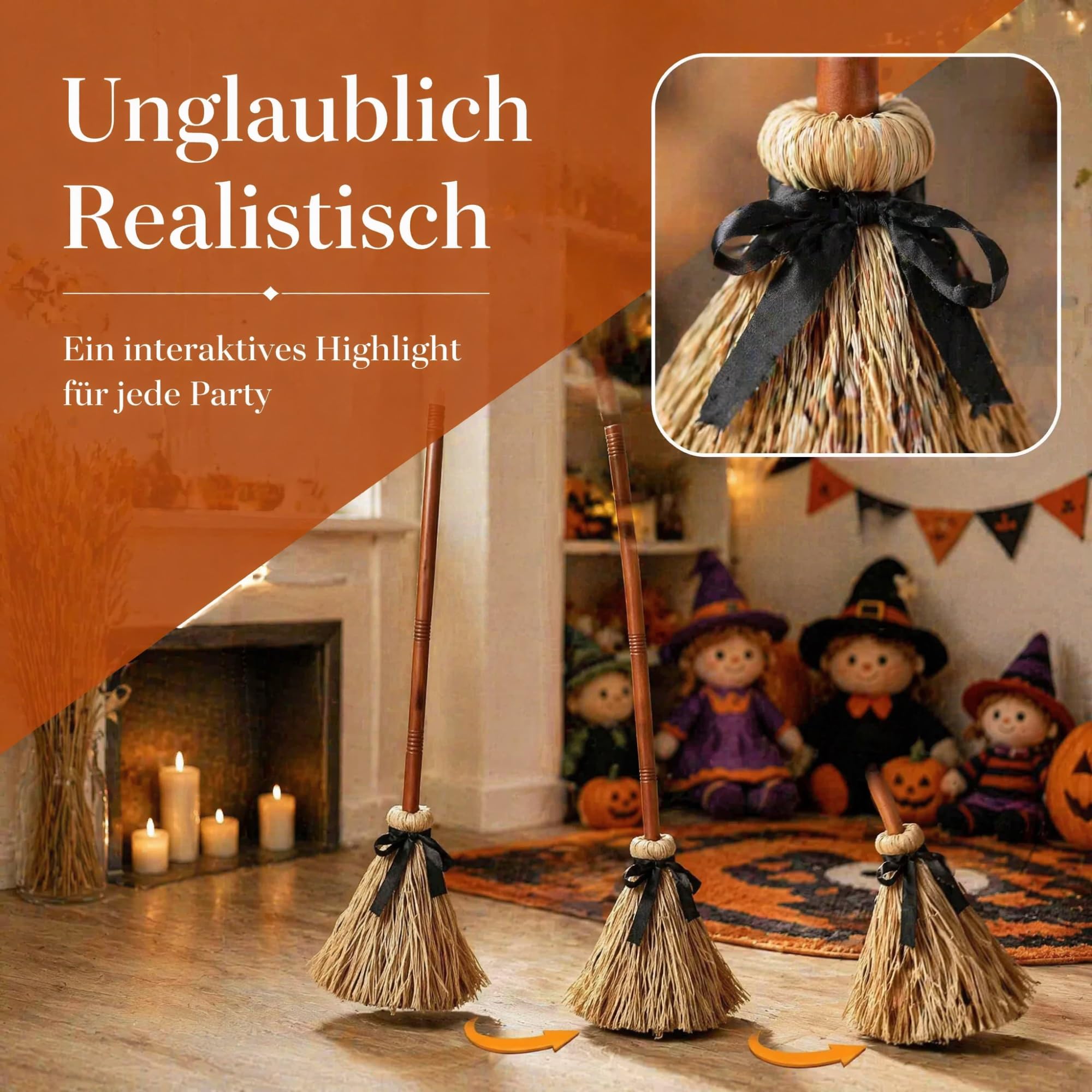 Hexenbesen, Magischer Besen, Schwimmender Besen | Licht und Bewegungssensor, Große Grusel Sound Deko, tanzend, beweglich, für Party Haus Garten Flur Terrasse Spukhaus(2PCS)