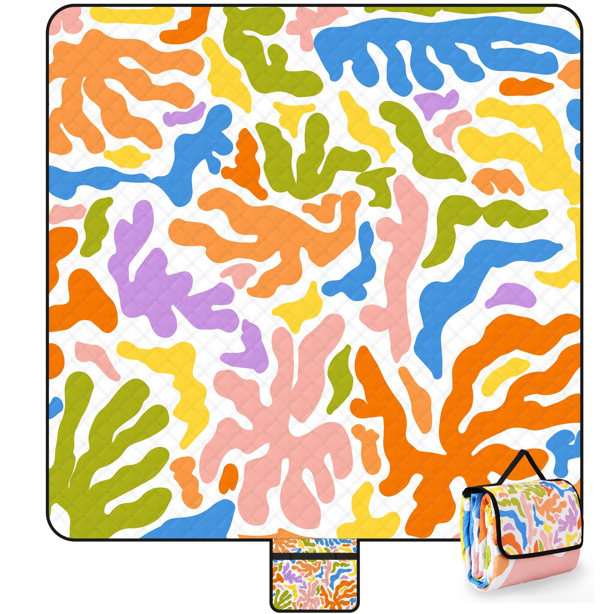 Jopee Picknickdecke Sandfrei, 200 x 200cm Wasserdicht Stranddecke für 4-6 Personen, Leicht und Tragbar Campingdecke mit Tragegriff, Faltbare Strandmatte für Wandern, Reisen, Outdoor