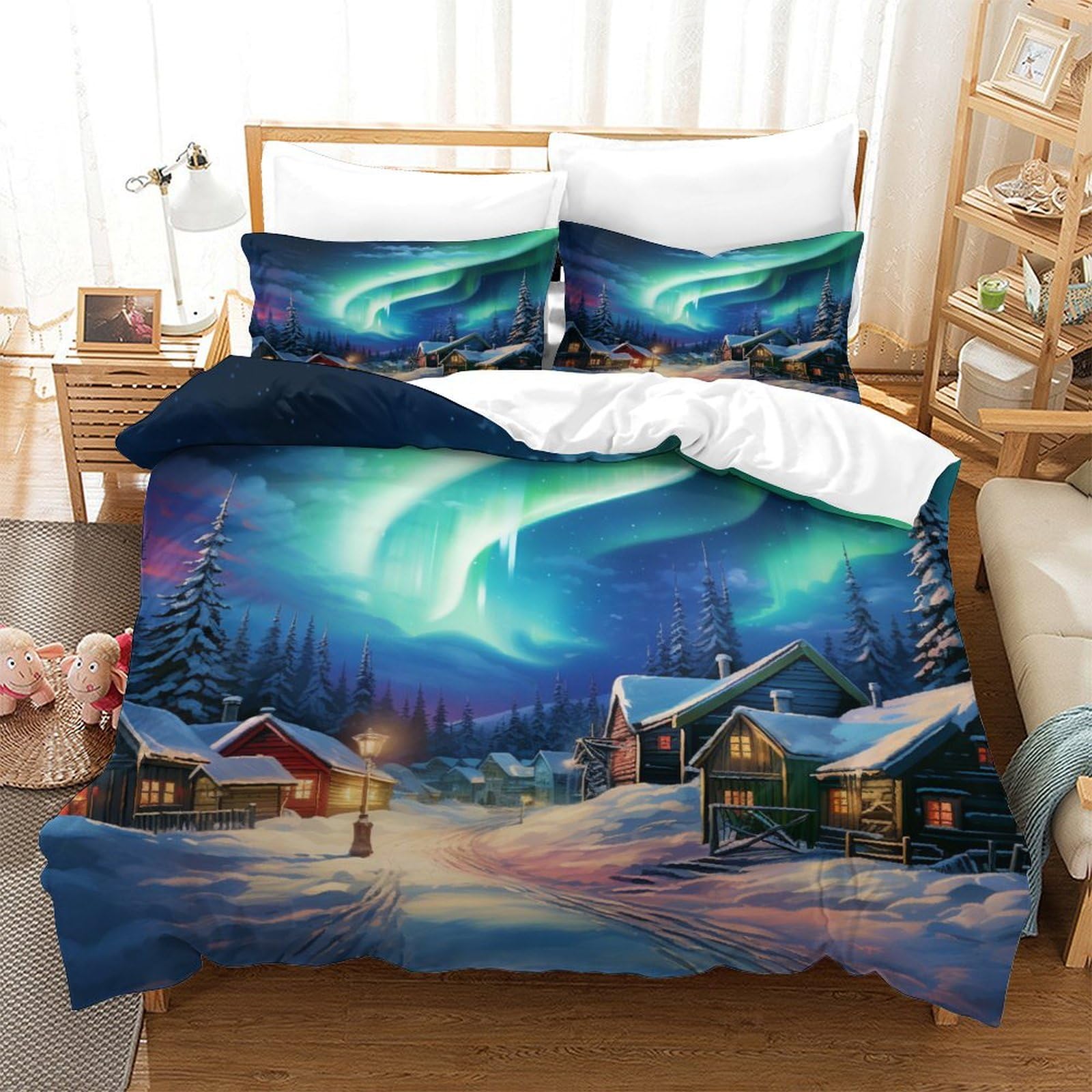Parure de lit microfibre douce Aurora 140x200 housse couette fermeture éclair lit simple