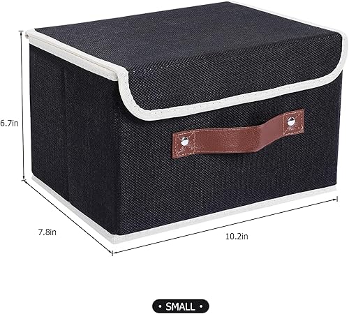 Miniatura 5 de Contenedores de almacenamiento plegables con tapas, caja de almacenamiento de tela de lino con asas de piel sintética, contenedor organizador