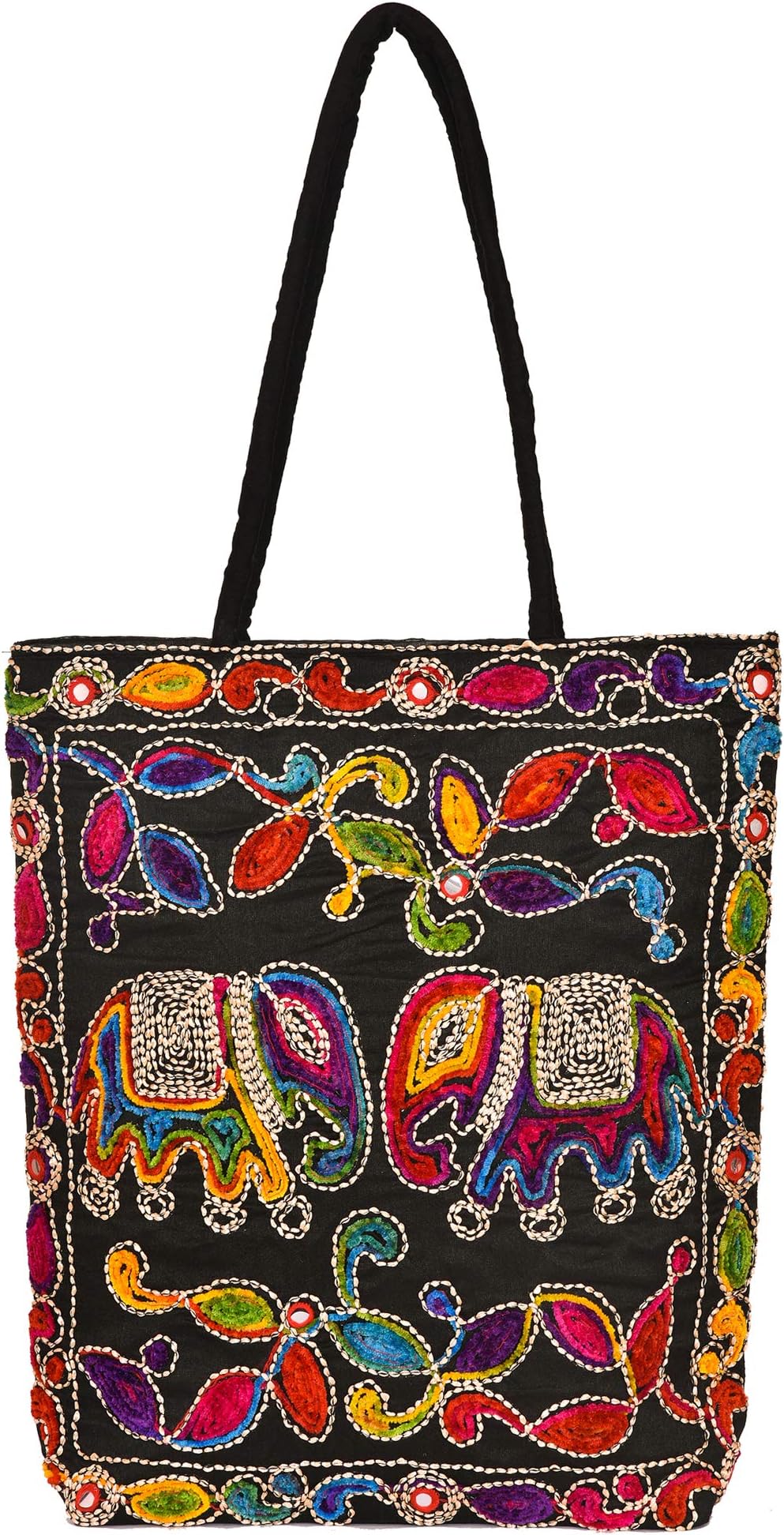 Craft Trade Tote Bag for Women Big Size Stylish Embroidery Rajasthani Ethnic Mirror Work Cotton Tote Bag with Zipper Tote Bag for Grocery, Shopping, Travel, Beach Shoulder Bags for Women
