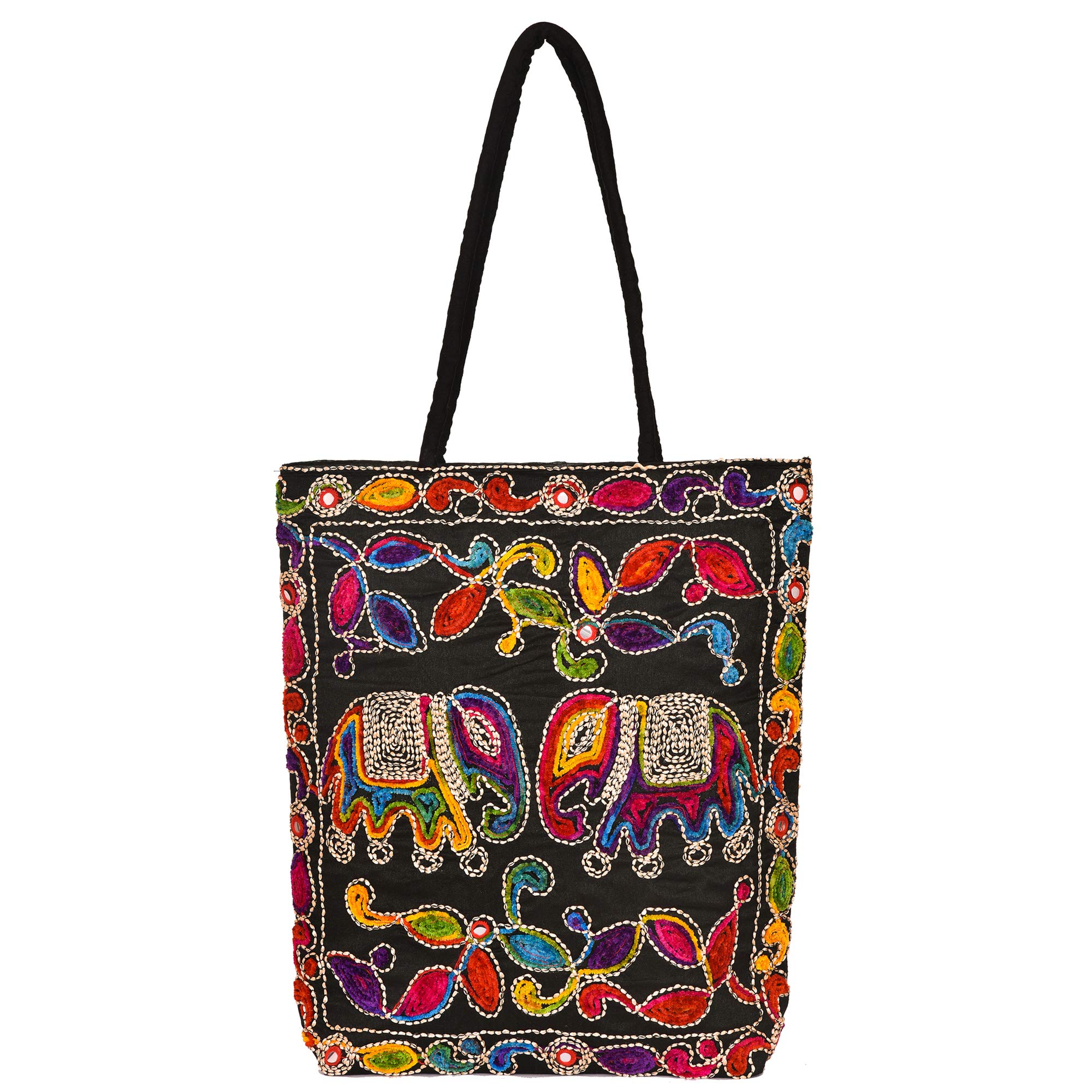 Craft TradeTote Bag for Women Big Size Stylish Embroidery Rajasthani Ethnic Mirror Work Cotton Tote Bag with Zipper Tote Bag for Grocery, Shopping, Travel, Beach Shoulder Bags for Women