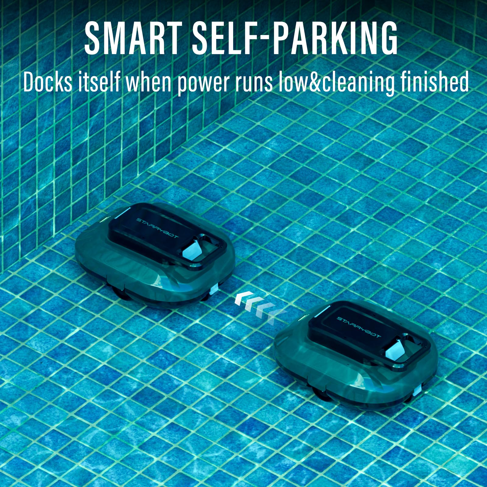 STARRYBOT Cordless Robotic Pool Cleaner with Dual high-Efficiency Motors Delivers Strong Suction, Smart Self-Parking,Smart LED Indicator,Pool Vacuum for Above-Ground Flat Pool up to 900 Sq.ft(Gray) — view 4