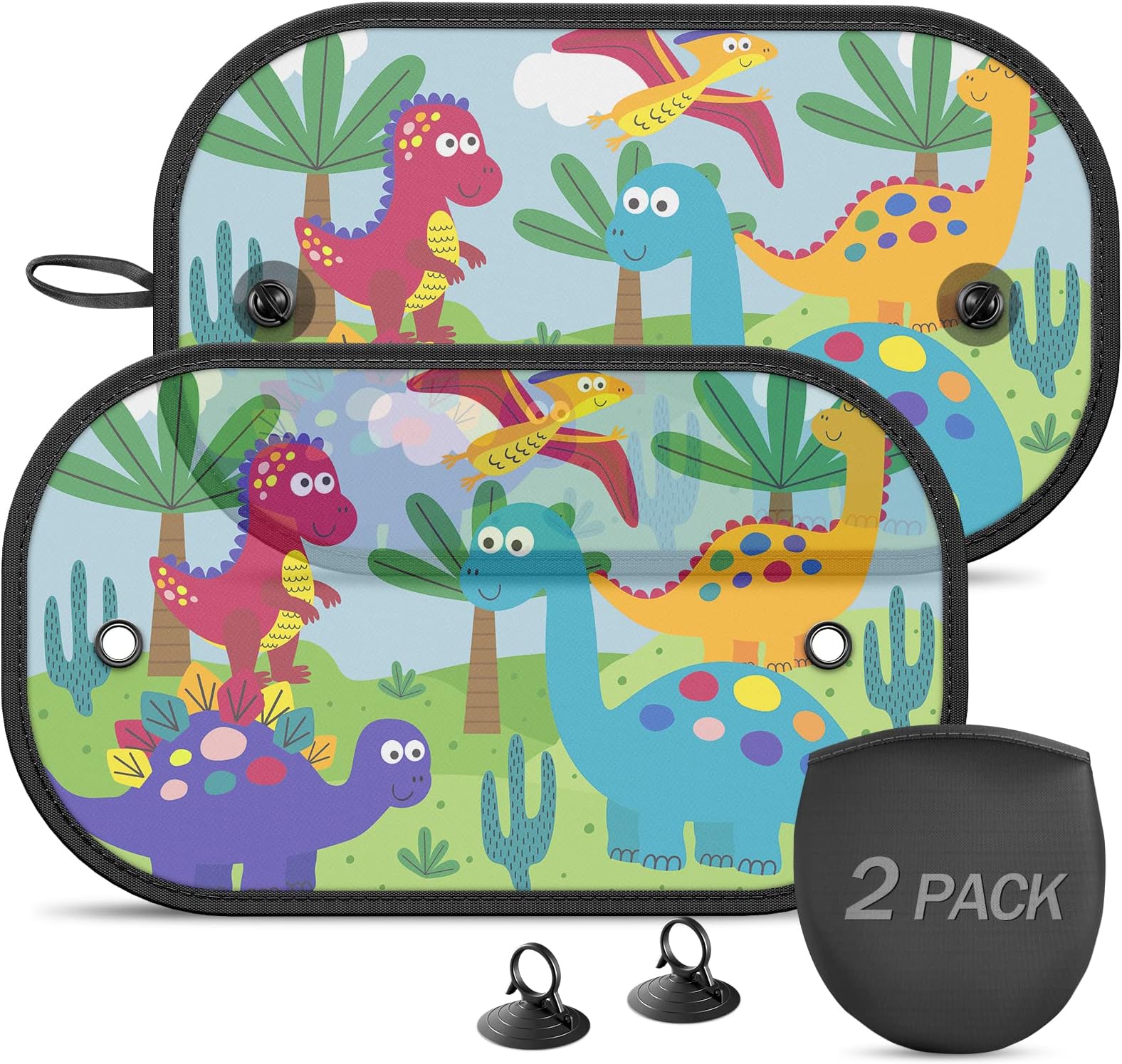 Car Window Shade for Baby 2 Pack Car Sun Shade Side Automotive Sunshades 20"x12" with Cute Dinosaurs Pattern Sun and UV Protection for Baby/Kids - Suction Cups