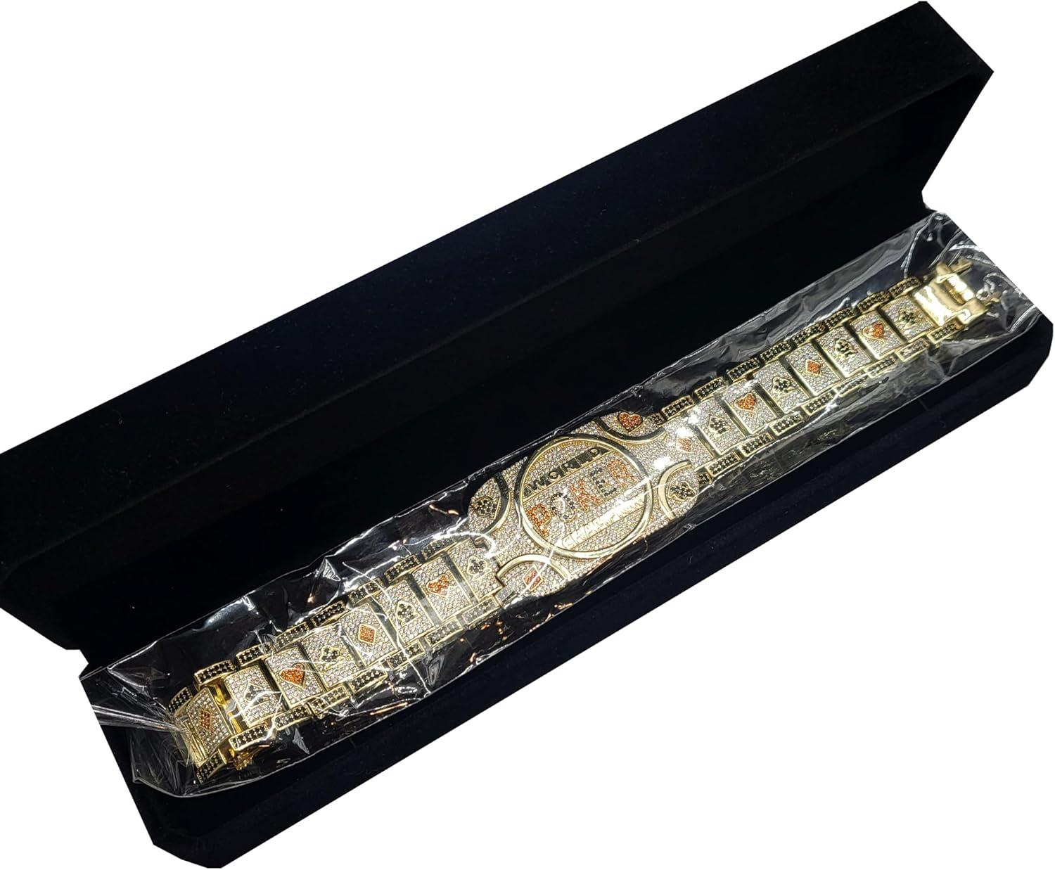 High-End World Poker Champion Bracelet Brass Full Iced 8.5" Moissanite Gold Plated Bling - Great Prize For Local poker tournaments