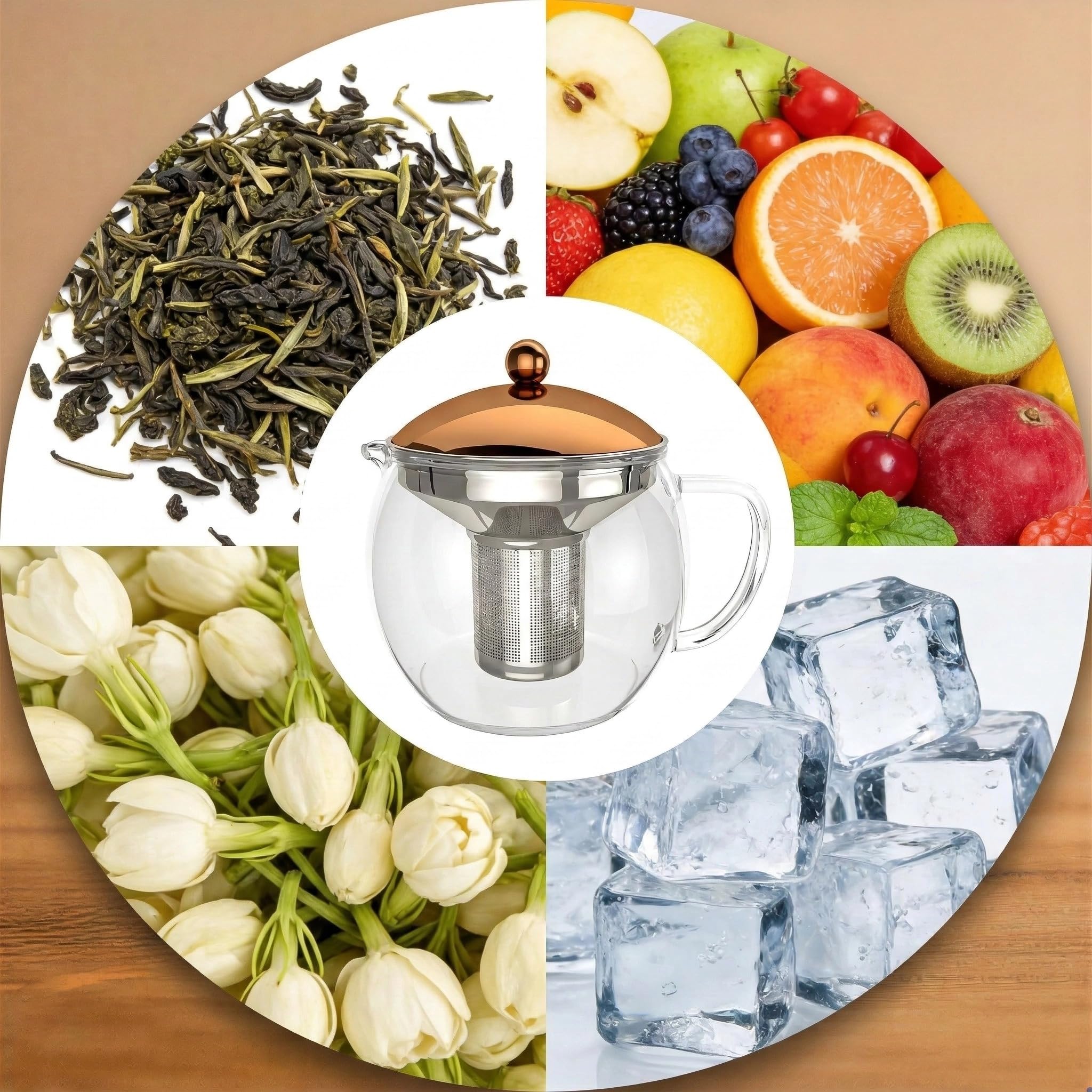 bonVIVO Tempa – Teiera in Vetro Borosilicato da 1.5L con Infusore in Acciaio Inox, Tisaniera e Infusiera Trasparente per Tè in Foglie e Fiori, Design Elegante e Moderno