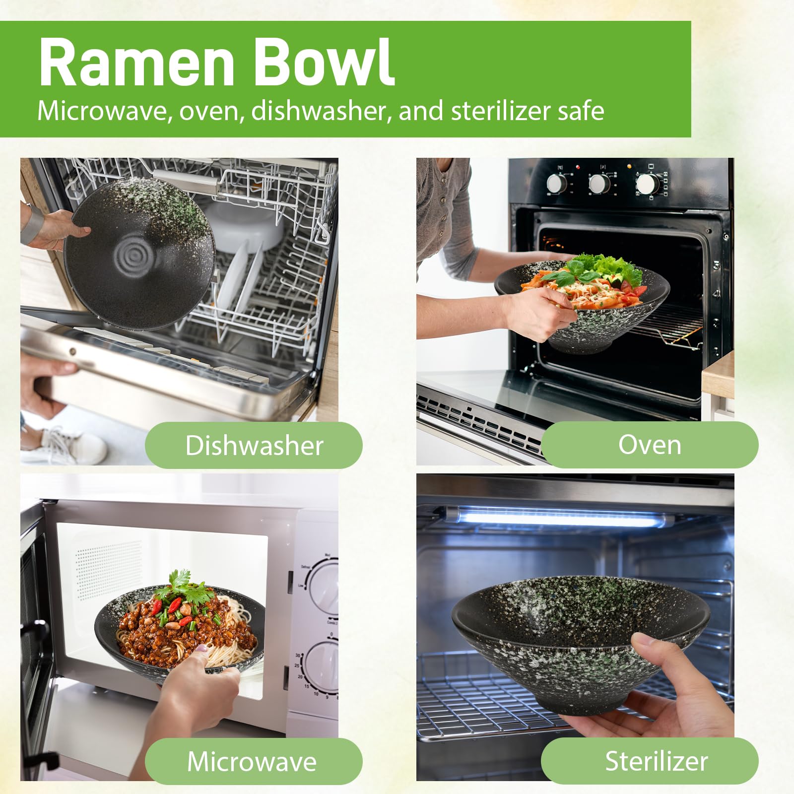 Lavabile in Lavastoviglie Stoviglie,Set Ciotola Ramen in Ceramica 2×1000ML 34oz Ciotola di Pasta Giapponesi,7 Pezzi Ciotole Giapponesi per Ramen per Spaghetti Zuppa di Insalata Snack Bowl Regali