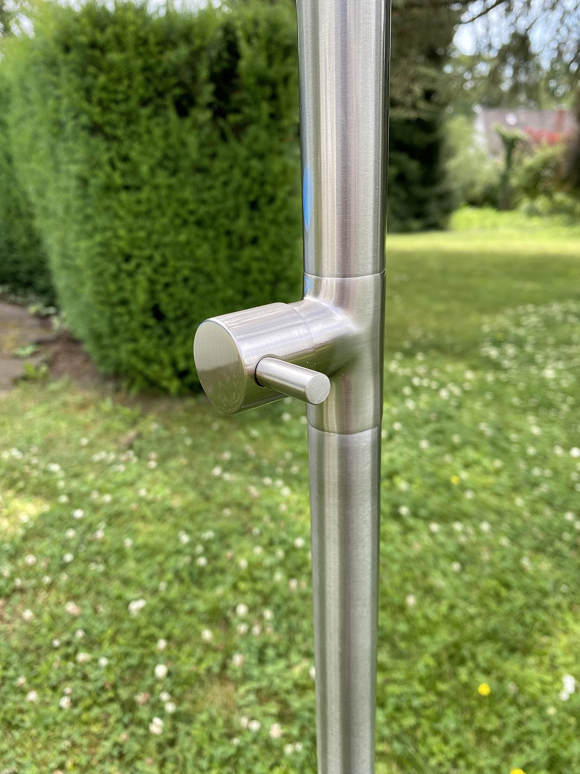 Design Gartendusche Aussendusche Pooldusche Deluxe aus hochwertigem Edelstahl Nickel gebürstet, Kopf schwenkbar