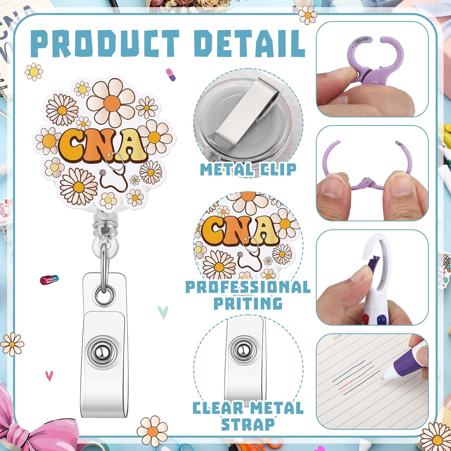 Gueevin 60 Pcs Nursing Week Appreciation Gifts Nurse Badge Reels Pens Set Include Highlighters Marker Ballpoint Pen Retractable Badge Clips Accessories for Nurses Cna Medical Assistant Staff Women