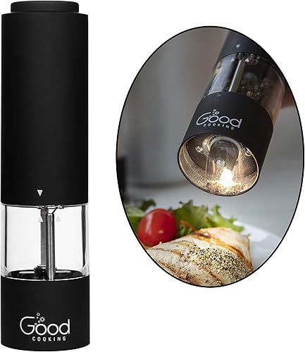 Molinillo eléctrico de pimienta y molino de sal, dispensador de especias con una sola mano con luz LED y grosor ajustable, mejora de cocina premium