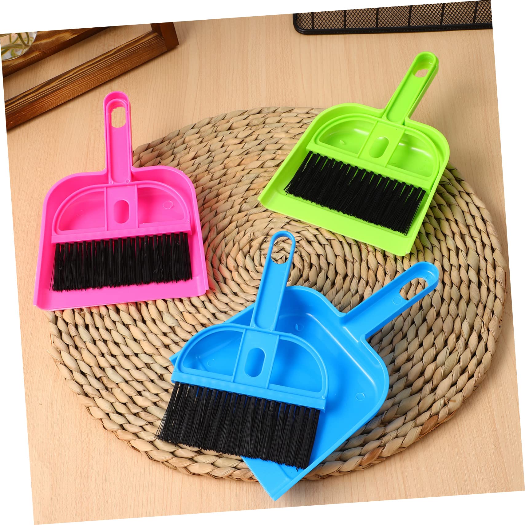 GAROZATION 3Sets Mini Broom and Dustpan for Pet Cages Handheld Cleaning Tools for Narrow Spaces Compact Broom Brushes with Easy Storage for Home and Desktop Use