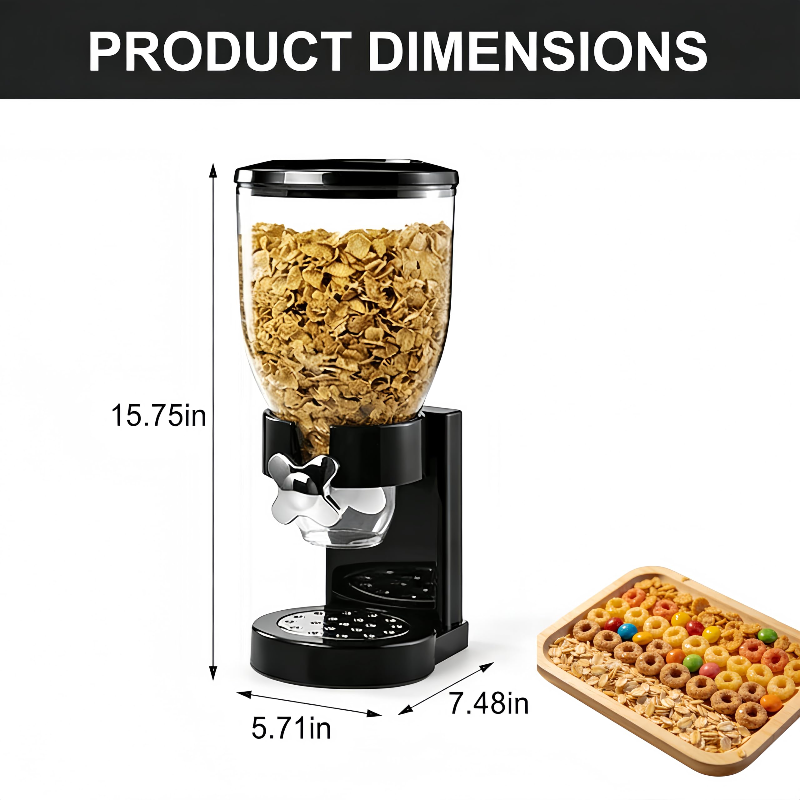 Doppio dispenser per cereali, contenitore per alimenti secchi da 2 tazze, dispenser ermetico per farina d'avena, snack, caramelle, noci, cibo per animali domestici, dispenser di cereali da banco con