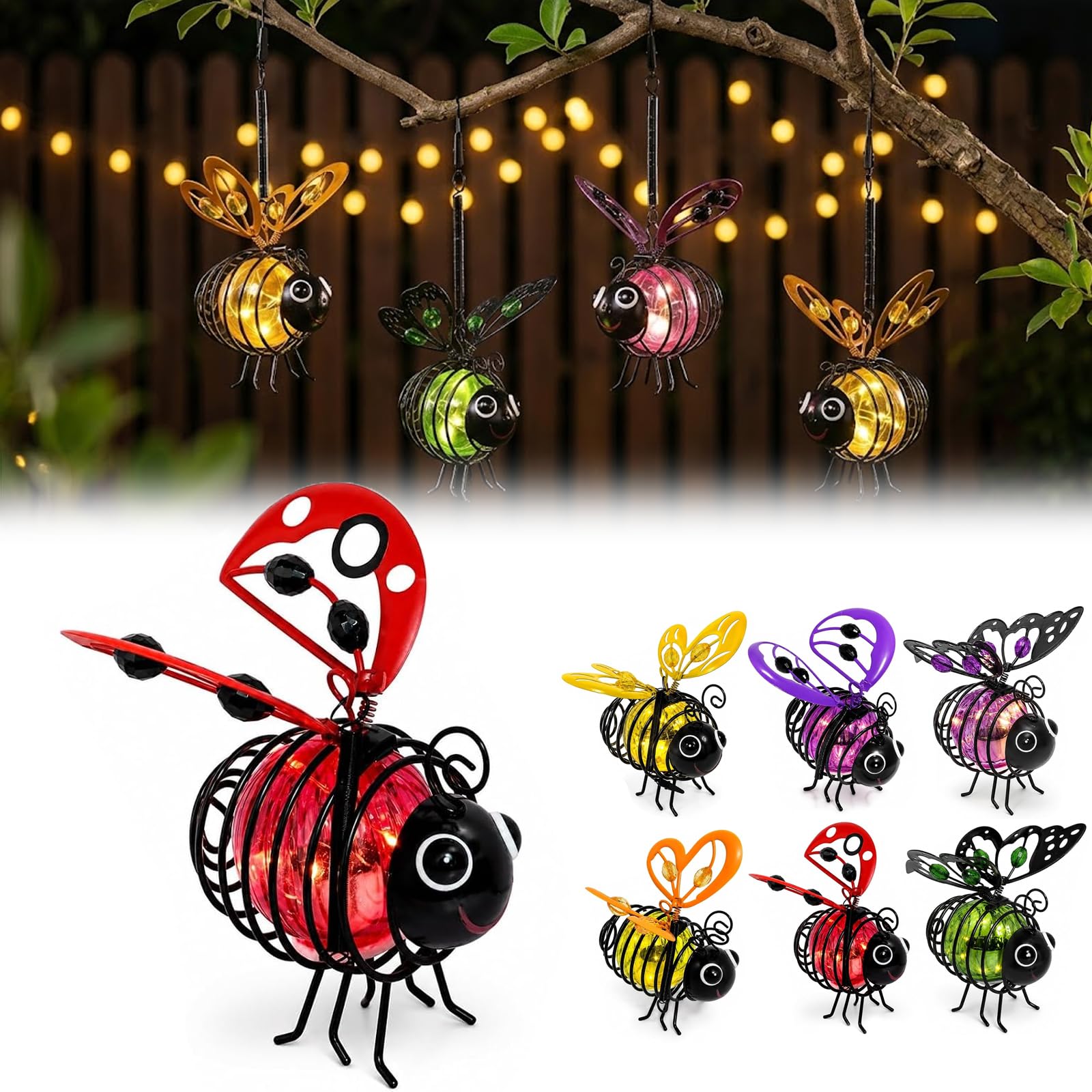 Solar-Powered Hanging Bee Light for Garden, Flicker-Free, Waterproof，Red
