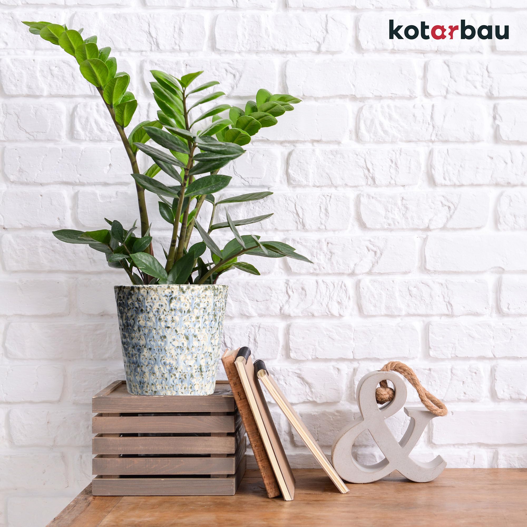 KOTARBAU® Pot De Fleurs Trapézoïdal Vintage Bleu De ⌀ 12 Cm | Pot en Céramique Bleue | Cache-Fleur en Céramique Émaillée | Pot De Fleurs en Céramique Émaillée Bleue | Pot De Fleurs Bleu | Pot Vintage